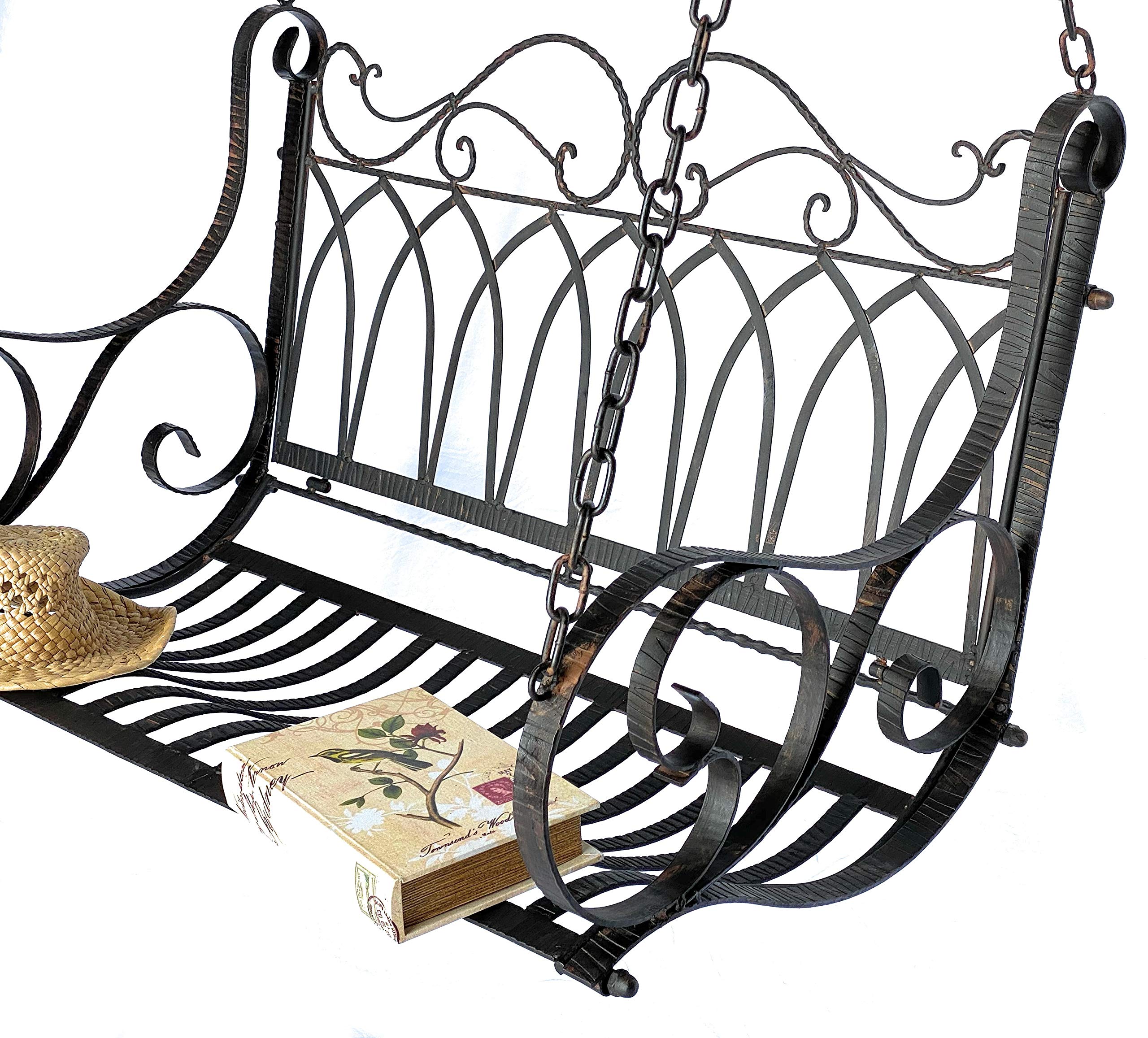 DanDiBo Banco colgante de metal marrón resistente a la intemperie, columpio con cadenas, 18688, 2 plazas, banco de jardín