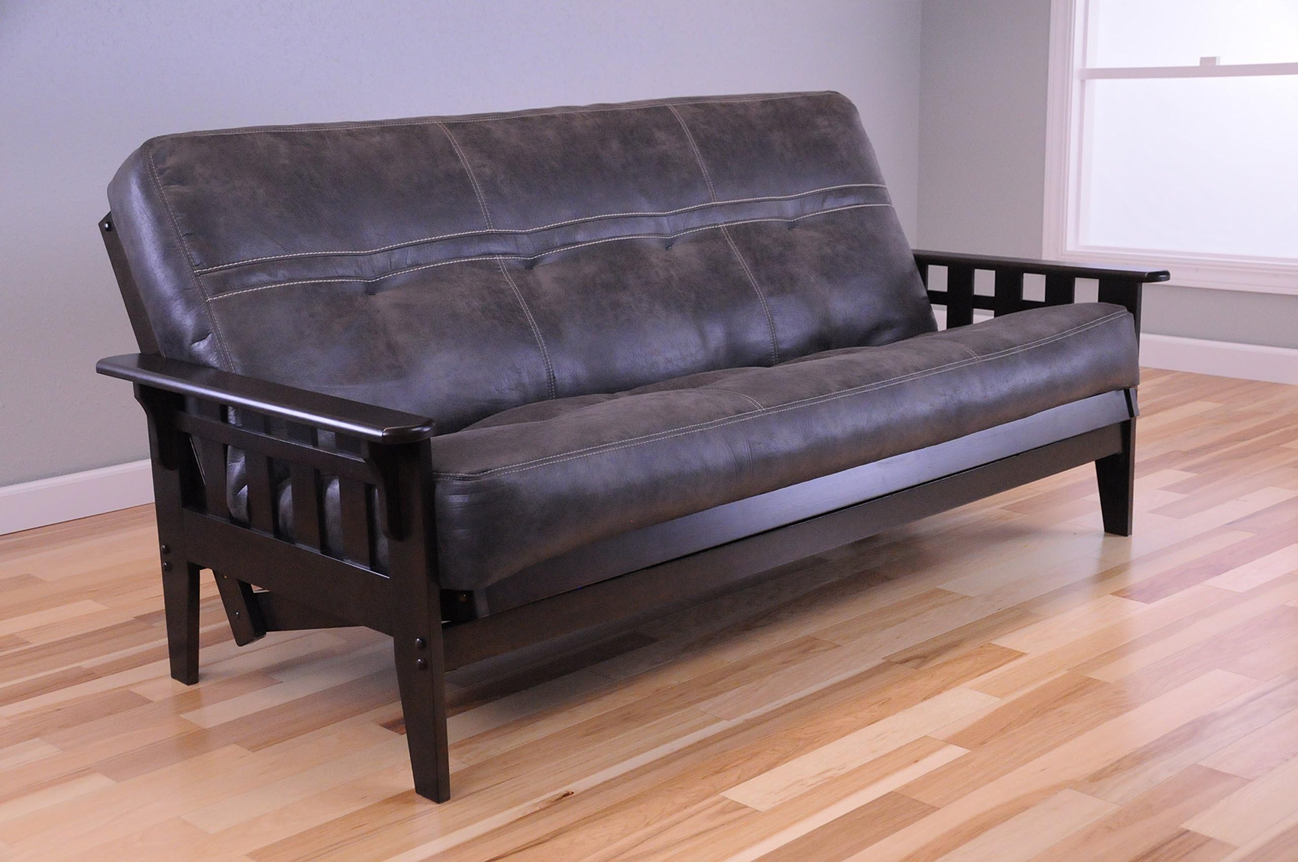 Wooden Futon Mission Style Espresso Java Dark Brown Wood Frame with Full Size Mattress and Optional Drawers for Storage