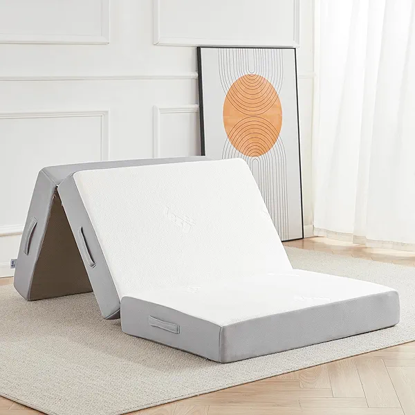 Lazyzizi Folding Mattress, 6 Inch Memory Foam Tri-fold Mattress with Breathable & Washable Bamboo Fiber Fabric Cover, Foldable Floor Guest Bed for Camping, Road Trip, TwinXL