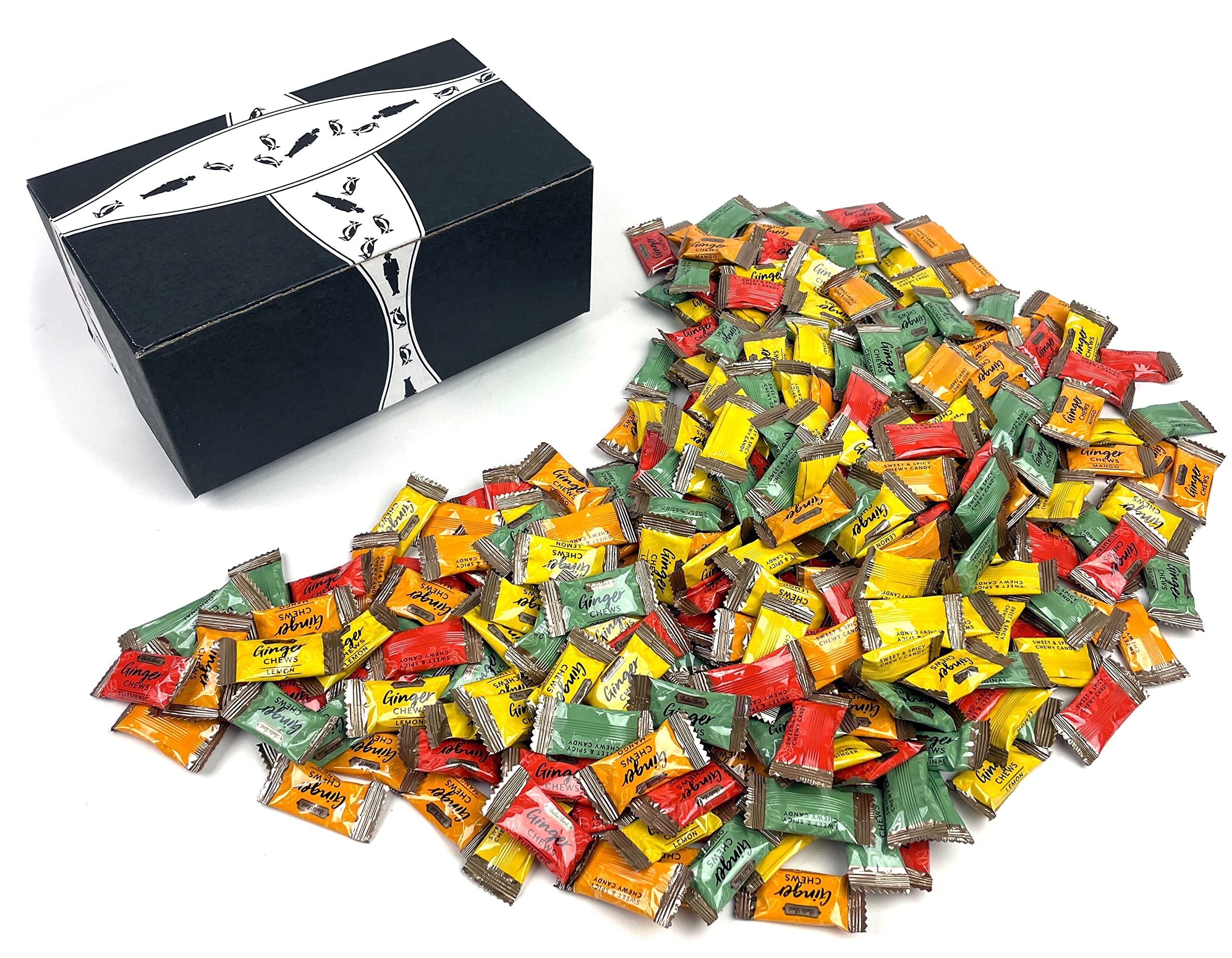 Bali's Best Chewy Ginger Candy 4-Flavor Variety: One 3 lb Bag of Assorted Spicy Original, Tropical Mango, Zesty Lemon, and Soothing Turmeric in a BlackTie Box