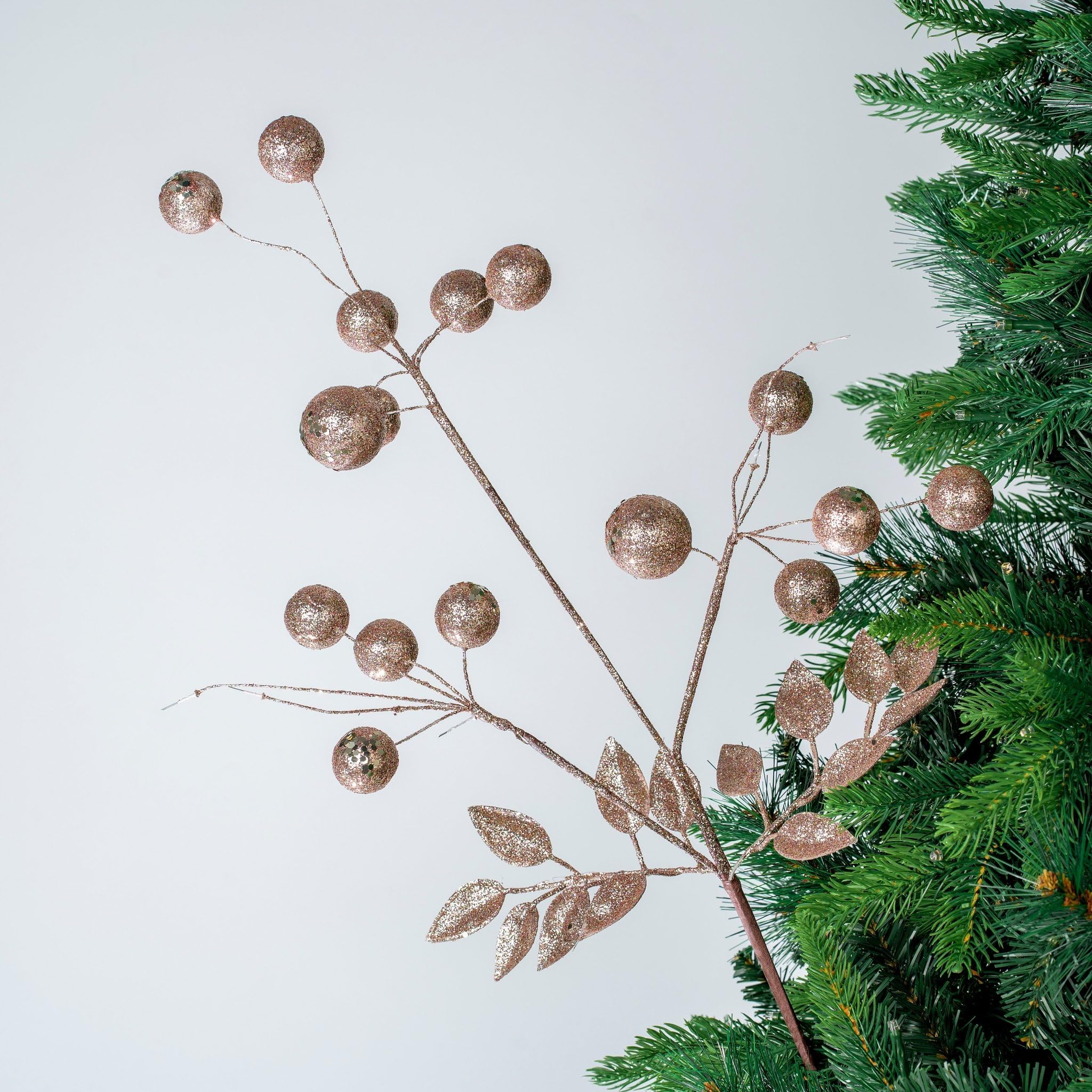 IRONY HOMEMetallic Pink Festive Berry Tree Pick for a Bold and Modern Holiday Accent – Perfect for Christmas Trees, Wreaths, and Contemporary Décor Arrangements