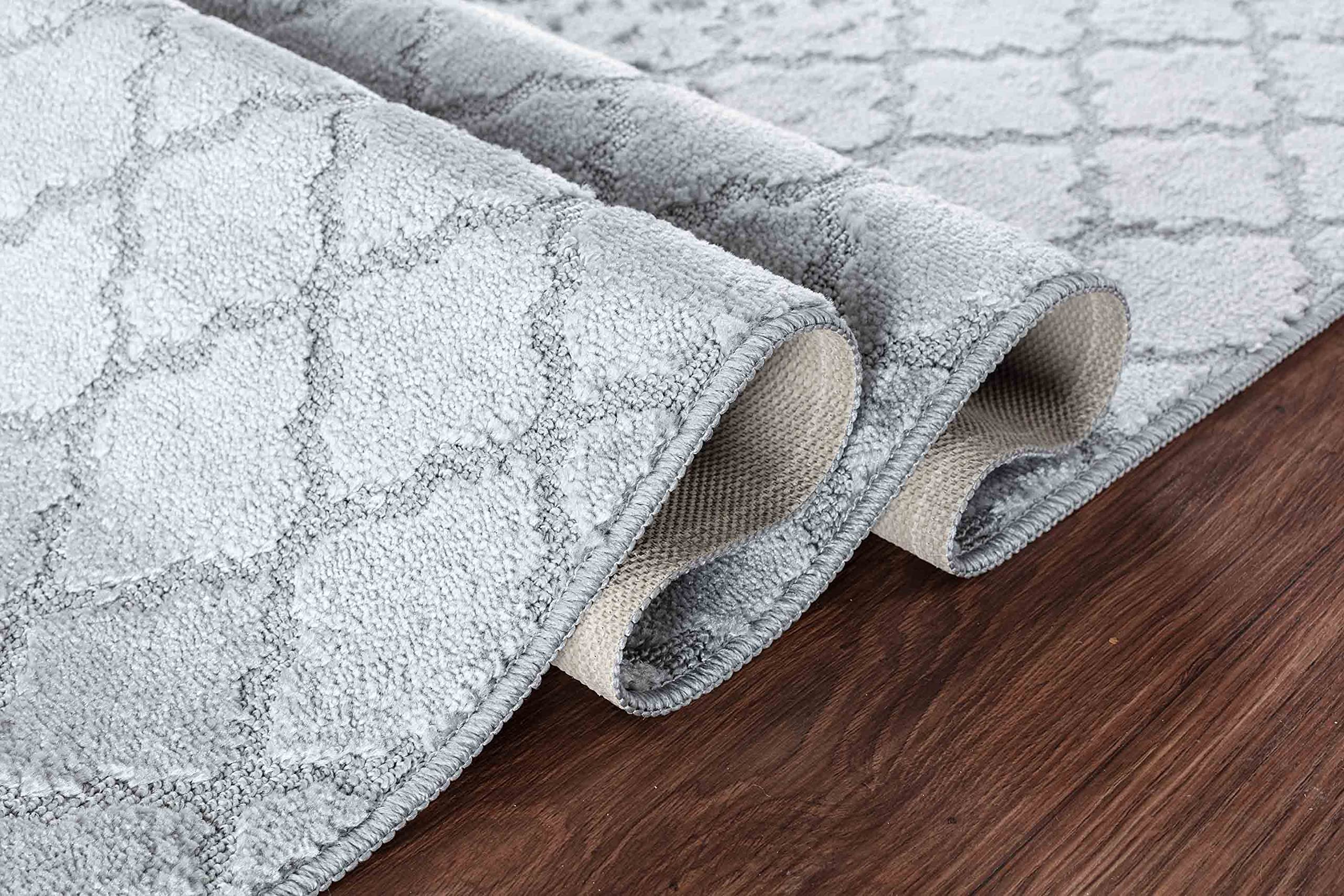 GULLAMBO Door Mat - Non Slip Mat For Tiles Lino lamination Wood Flooring - Washable Front Door Mat Inside, Super Absorbent Dirt Trapper - Kitchen Door Mats Rugs (Dark Grey Trellis,80cm x 150cm)