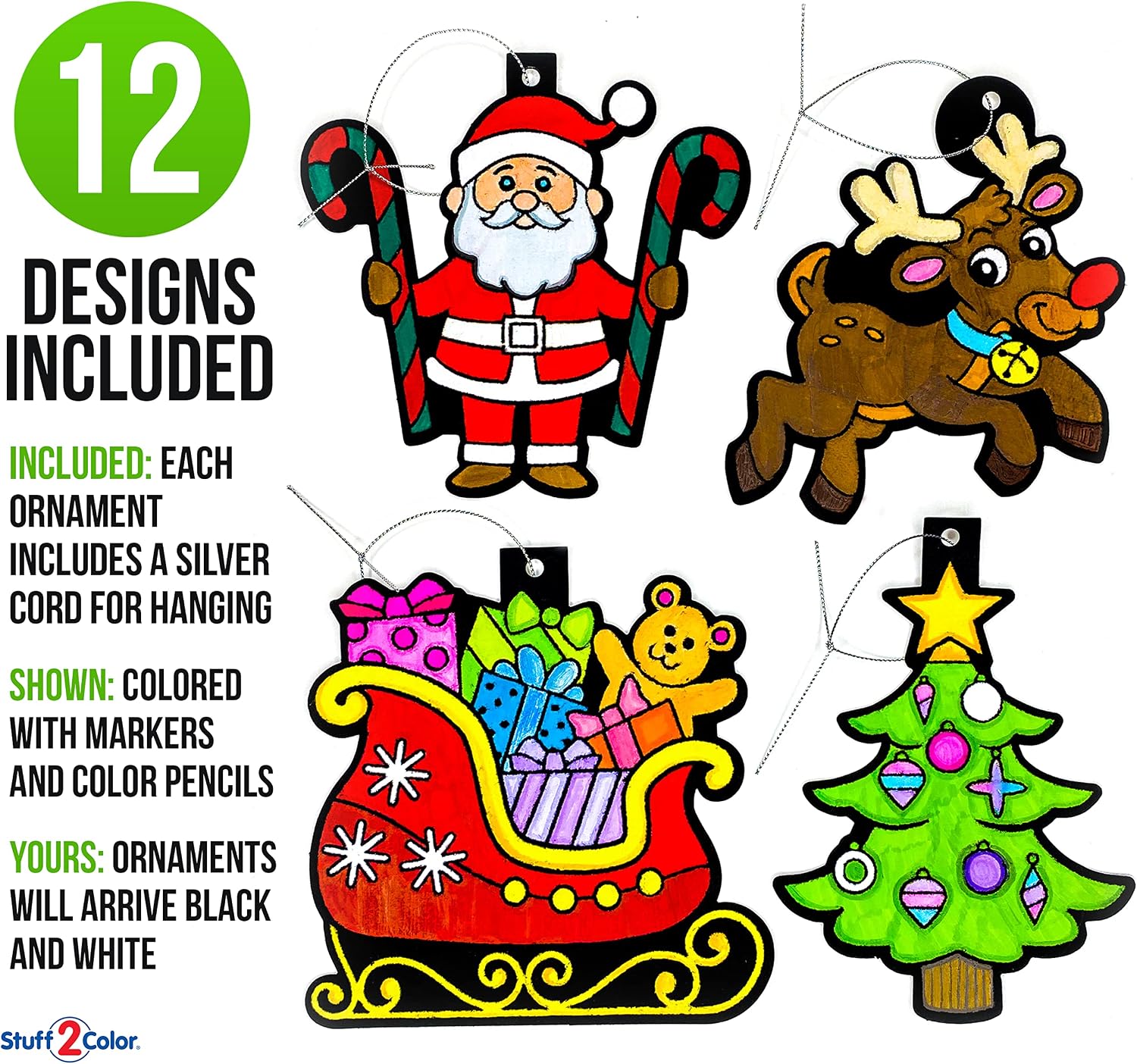 Stuff2Color Super 18 Fuzzy Poster Pack Christmas Edition and Color Your Own Ornaments 12 Pack Bundle (30 Total Arts Crafts Coloring Projects, Kid Friendly, Family Fun) image 3