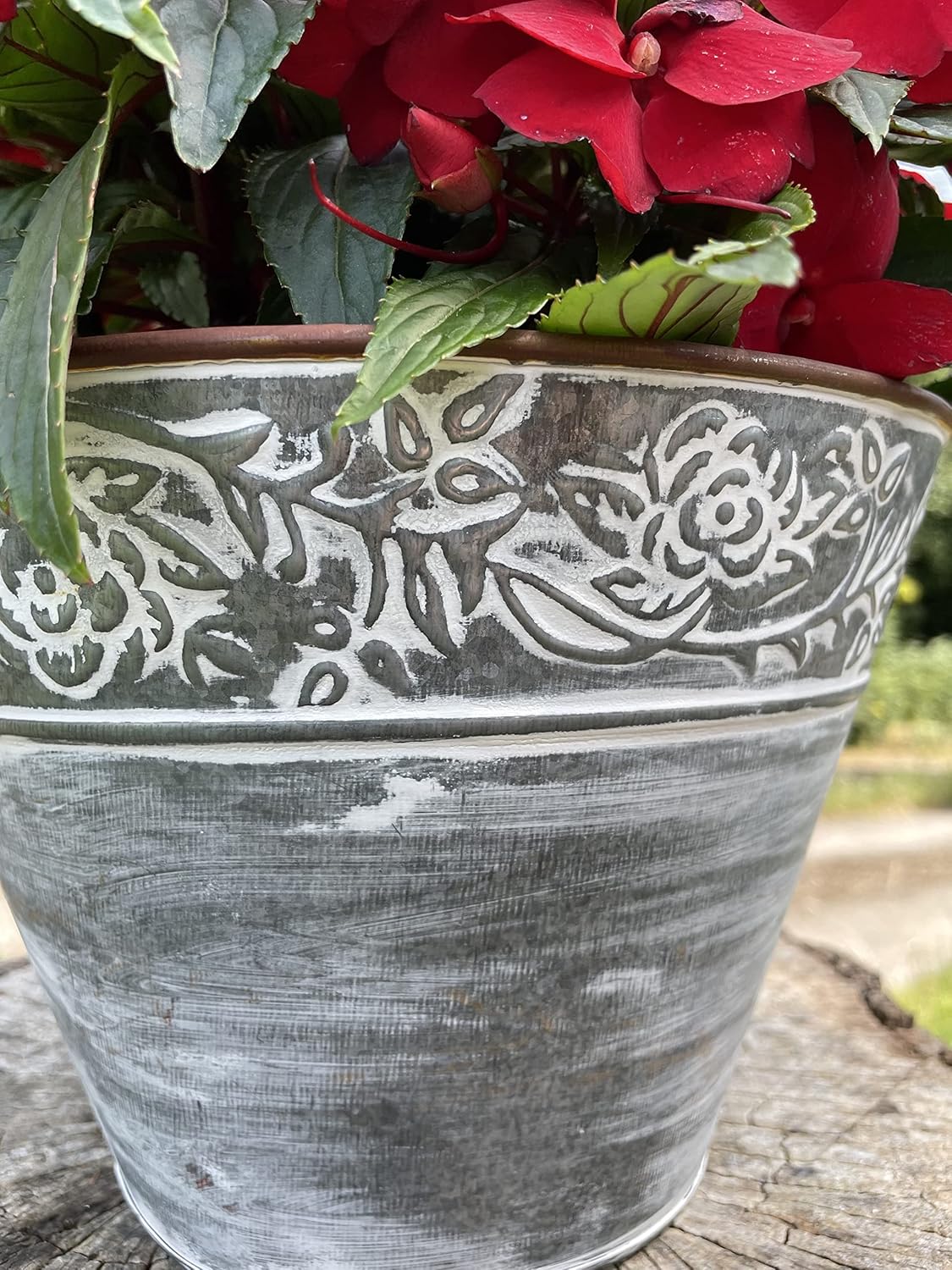 Galvanised Plant Flower Pot with Handles | Outdoor Garden Metal Steel Planter Trough