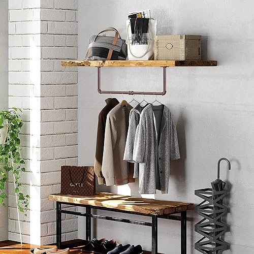 Vista 14 de Perchero industrial para ropa de tubería montado en la pared, resistente que ahorra espacio, barra de ropa desmontable multiusos para colgar, 24