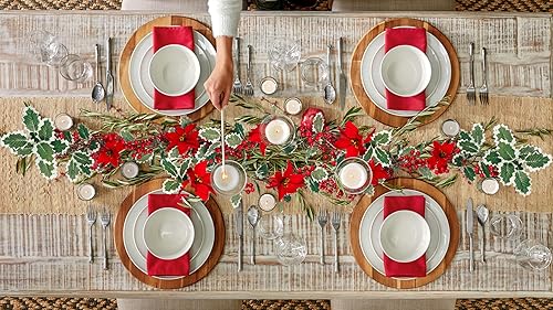 Miniatura 5 de Guirnalda de Navidad artificial de 6.6 pies, guirnalda de pino con conos de pino, bayas rojas, flores rojas, decoración de Navidad para el hogar,