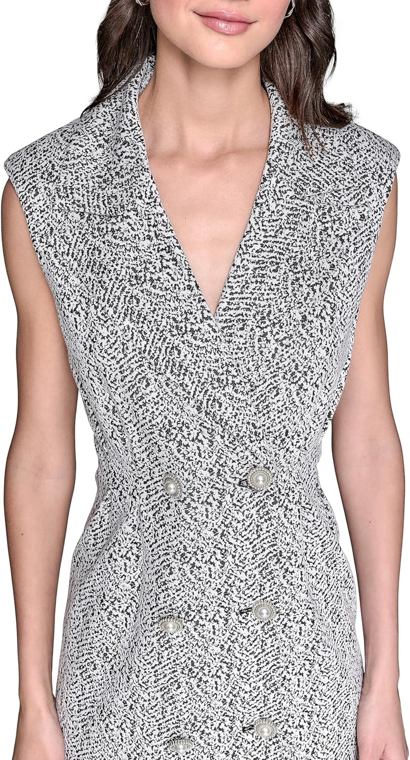 DKNY Women's Abstract Jacquard Collared Sleeveless Blazer Dress