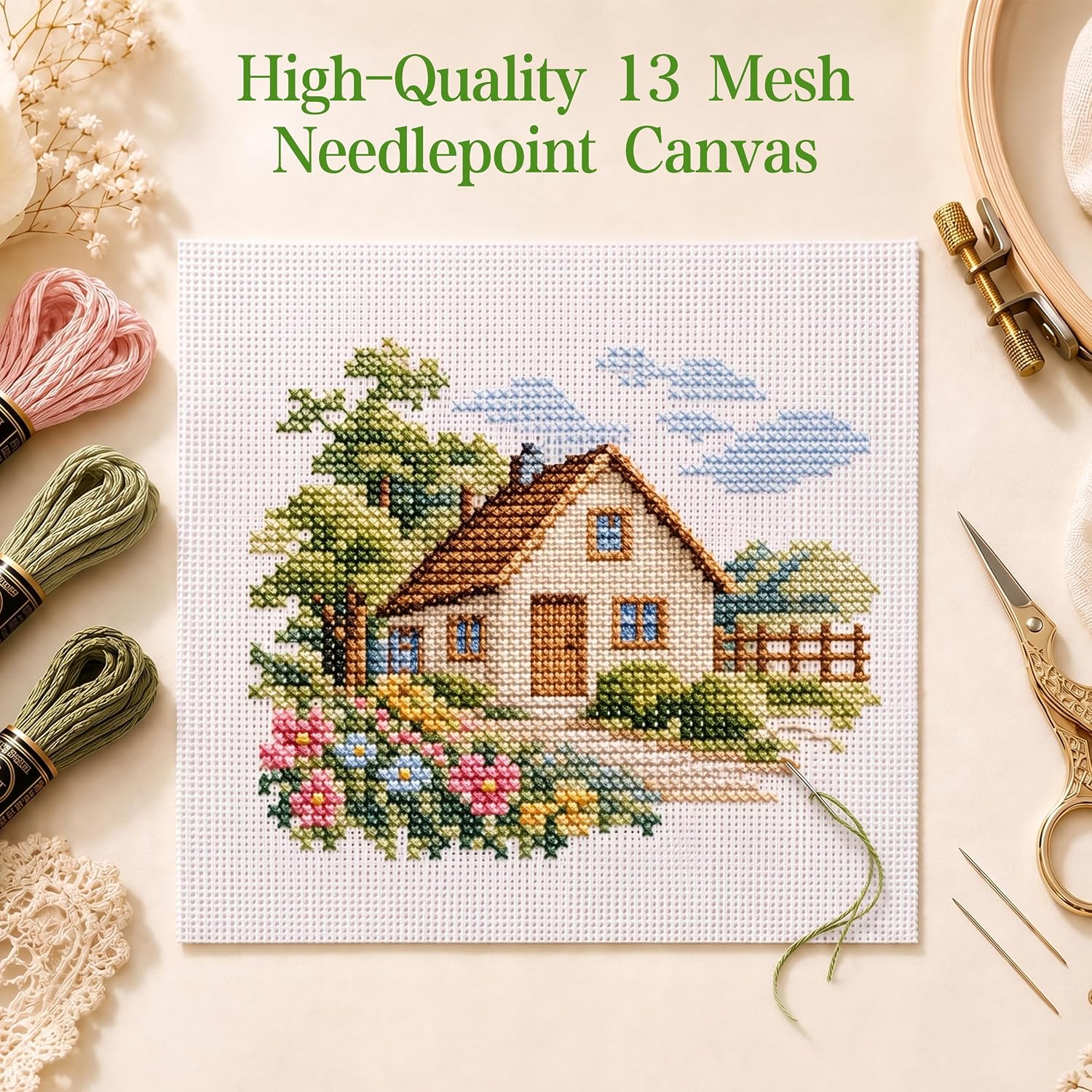 10 PCS 13 Mesh Needlepoint Canvas Blank 8" x 8" White Pure Cotton