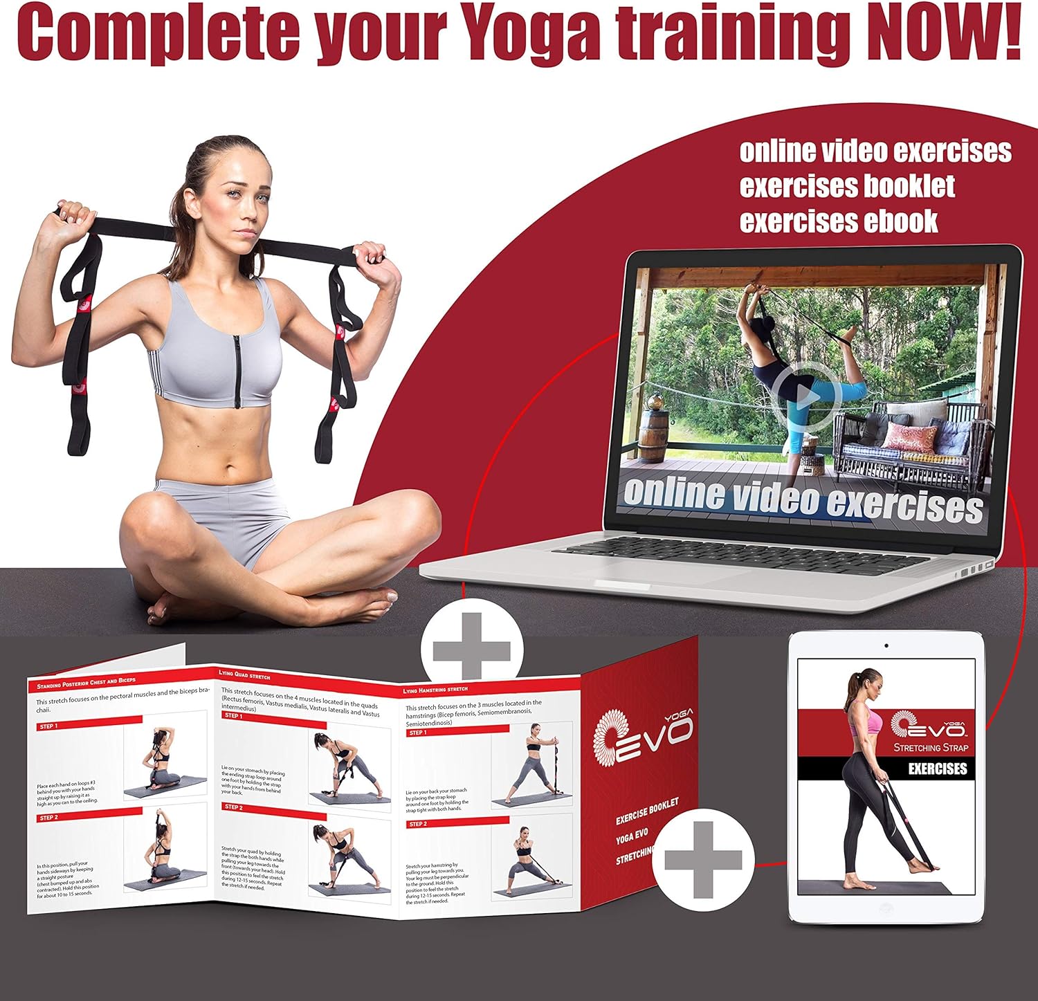 Yoga EVO Stretching Strap with Loops for Physical Therapy Yoga, Exercise and Flexibility Elastic Fitness Stretch Band + Exercise Instructions & Carry Bag : Sports & Outdoors