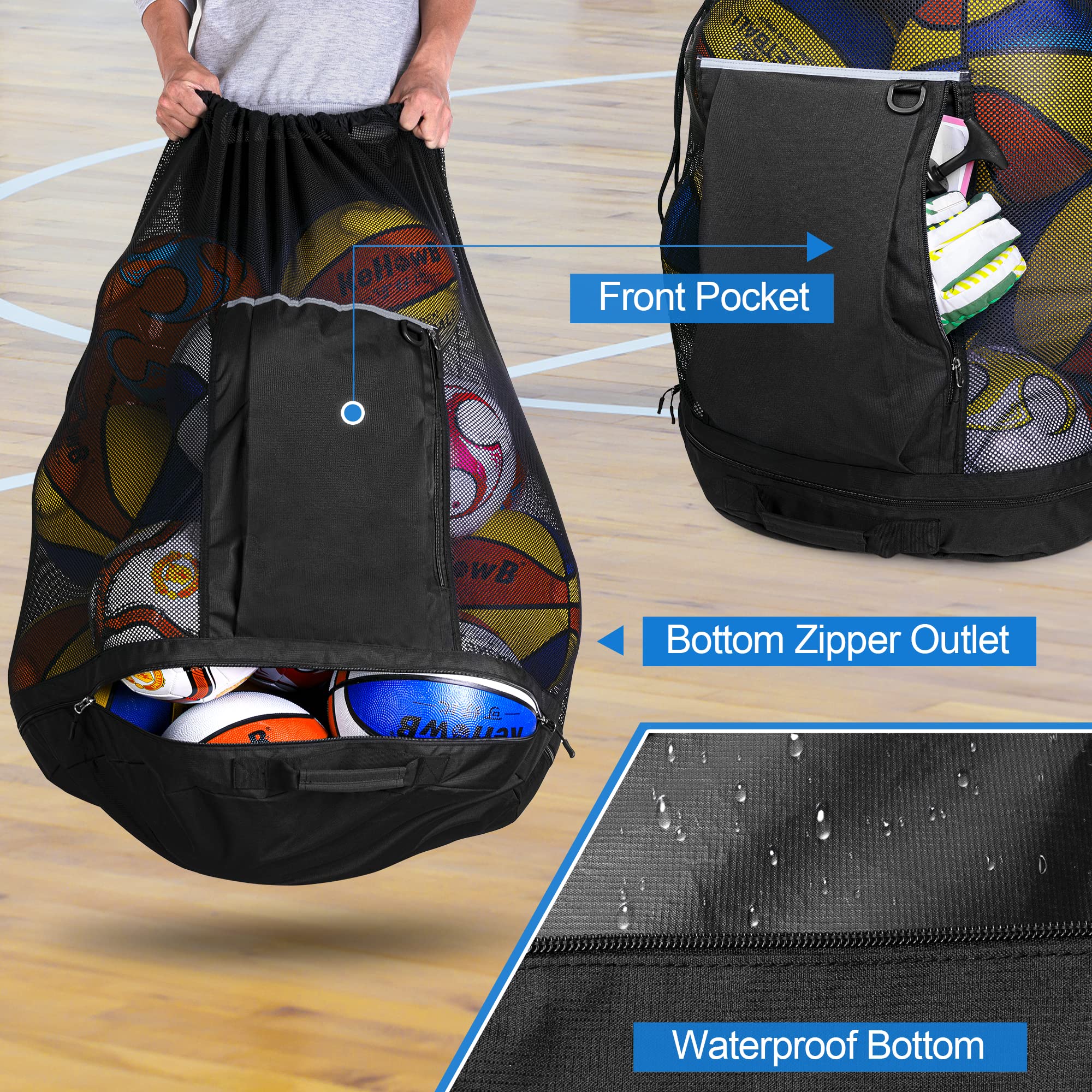 Bolsa de malla extra grande, bolsa de baloncesto y pelota de fútbol con sistema de cordón y correa de hombro ajustable para baloncesto, fútbol, fútbol, voleibol, rugby y deportes de playa, 3