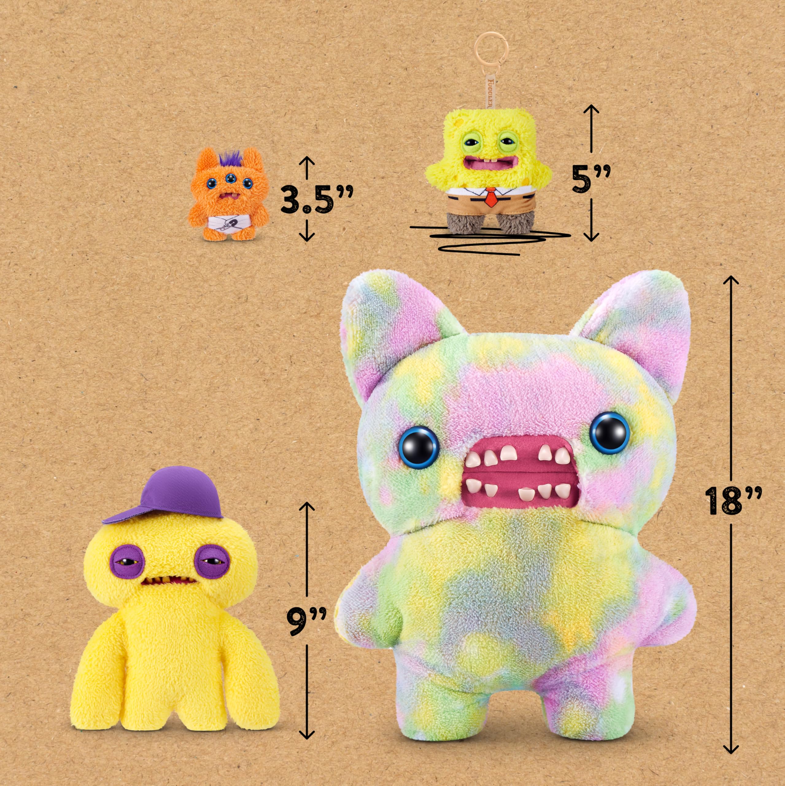Fuggler SpongeBob 5-Inch Plush Keyring by ZURU – Giocattolo di peluche Funny Ugly Monster con denti quasi umani, portachiavi collezionabile per bambini, adolescenti, adulti e amanti dei peluche strani