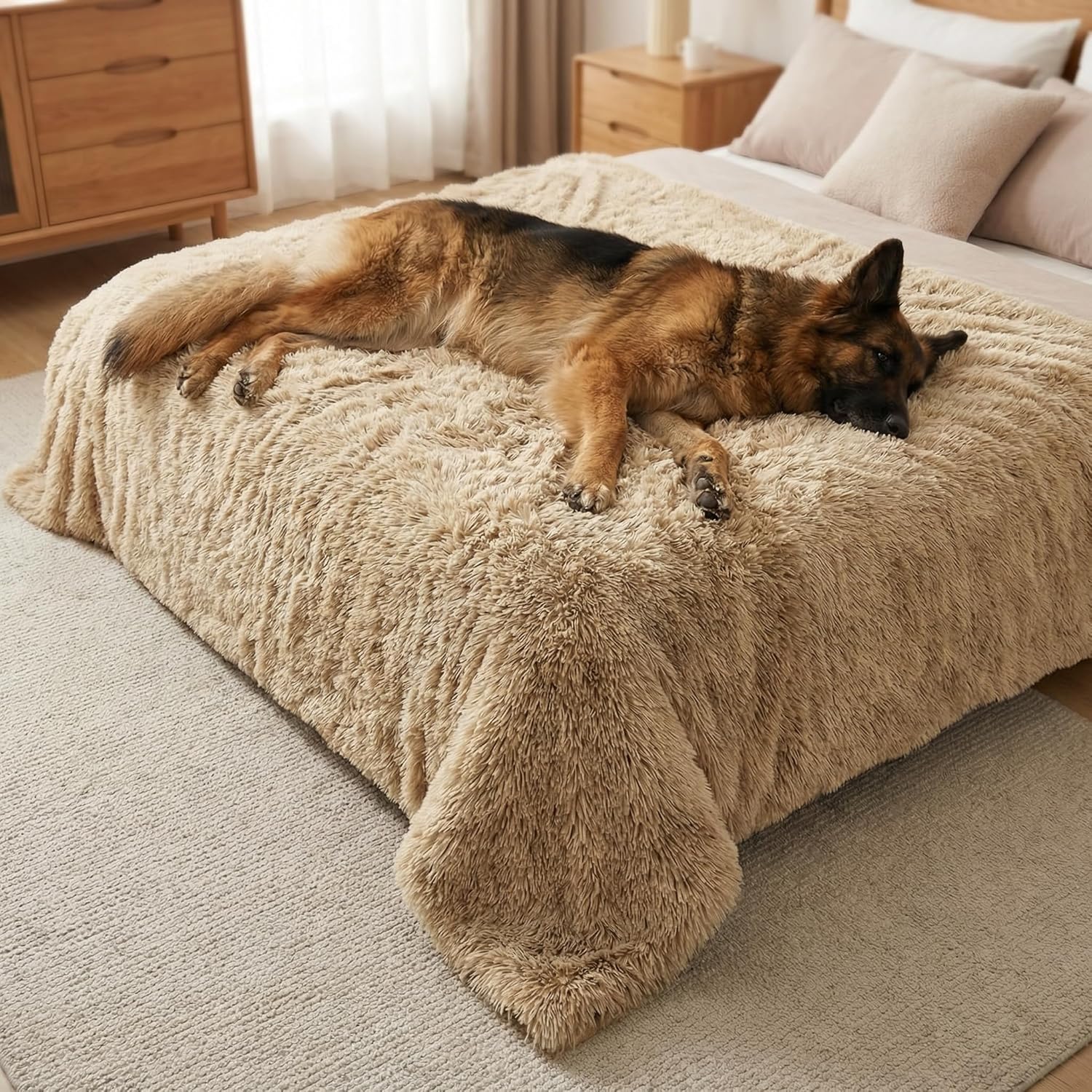 PJYuCien Dog Blankets for Large Dogs Washable - Fluffy Fuzzy Cat Blanket for Couch, Puppy Throw for Furniture with Polyester Fleece, Super Soft Plush for Pet Kitten Doggy, Brown, 60" x 80"