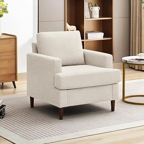 Mid-Century Accent Chair,Modern Linen Fabric Armchair for Living Room,Comfy Upholstered