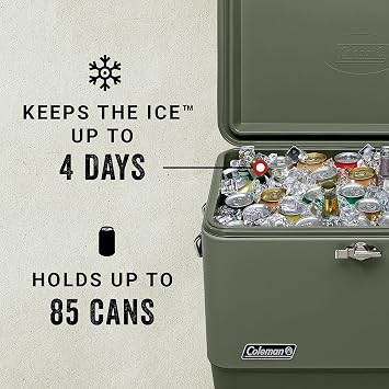 Coleman Reunion Premium Portable Cooler 54qt Steel Belted Leak-Resistant Heavy-Duty Latch Handles & Drain Built-in Bottle Opener Perfect for Camping Tailgating Beach & Picnic