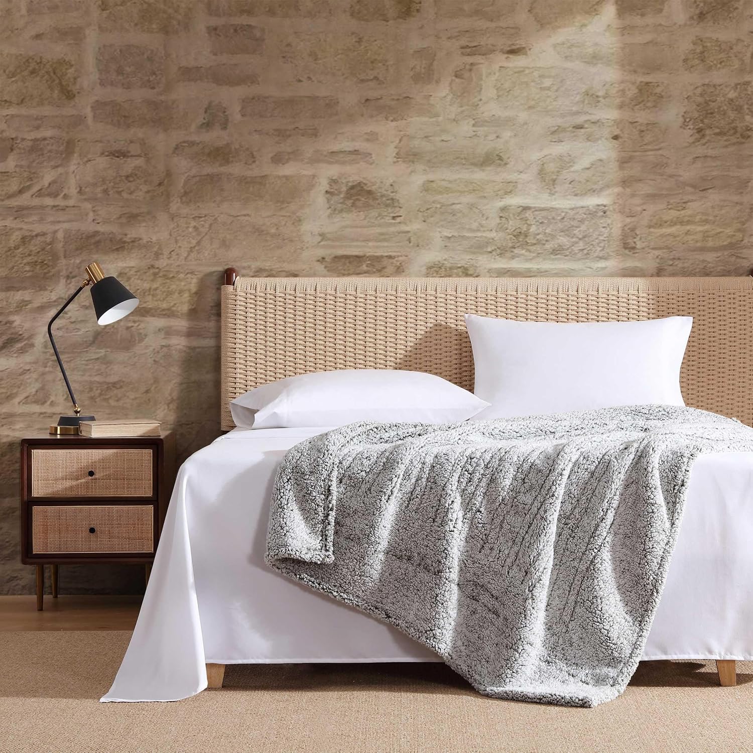 Eddie Bauer - Heated Blanket, Ultra-Soft Rib Plush Throw Blanket w/Solid Sherpa Reverse, Knitted Bedding for Couch or Bed w/ 4 Heat Settings & Auto Shut-Off (Lookout Mountain Green, 50" x 70")