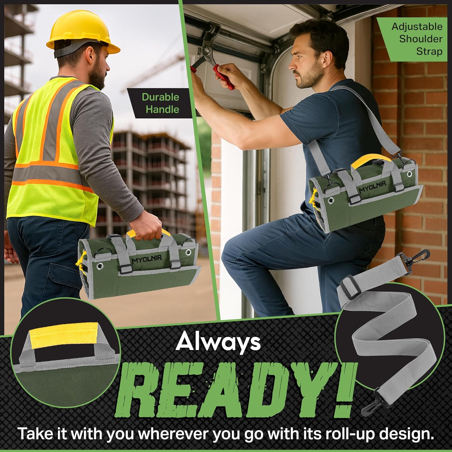 Roll Up Tool Bag Organizer With Kickstand - Compact Heavy Duty Motorcycle Tool Roll Bag Organizer - Portable Rollup Toolbag With Magnetic Panels & Transparent Pockets - Mechanic & Electrician - Image 6