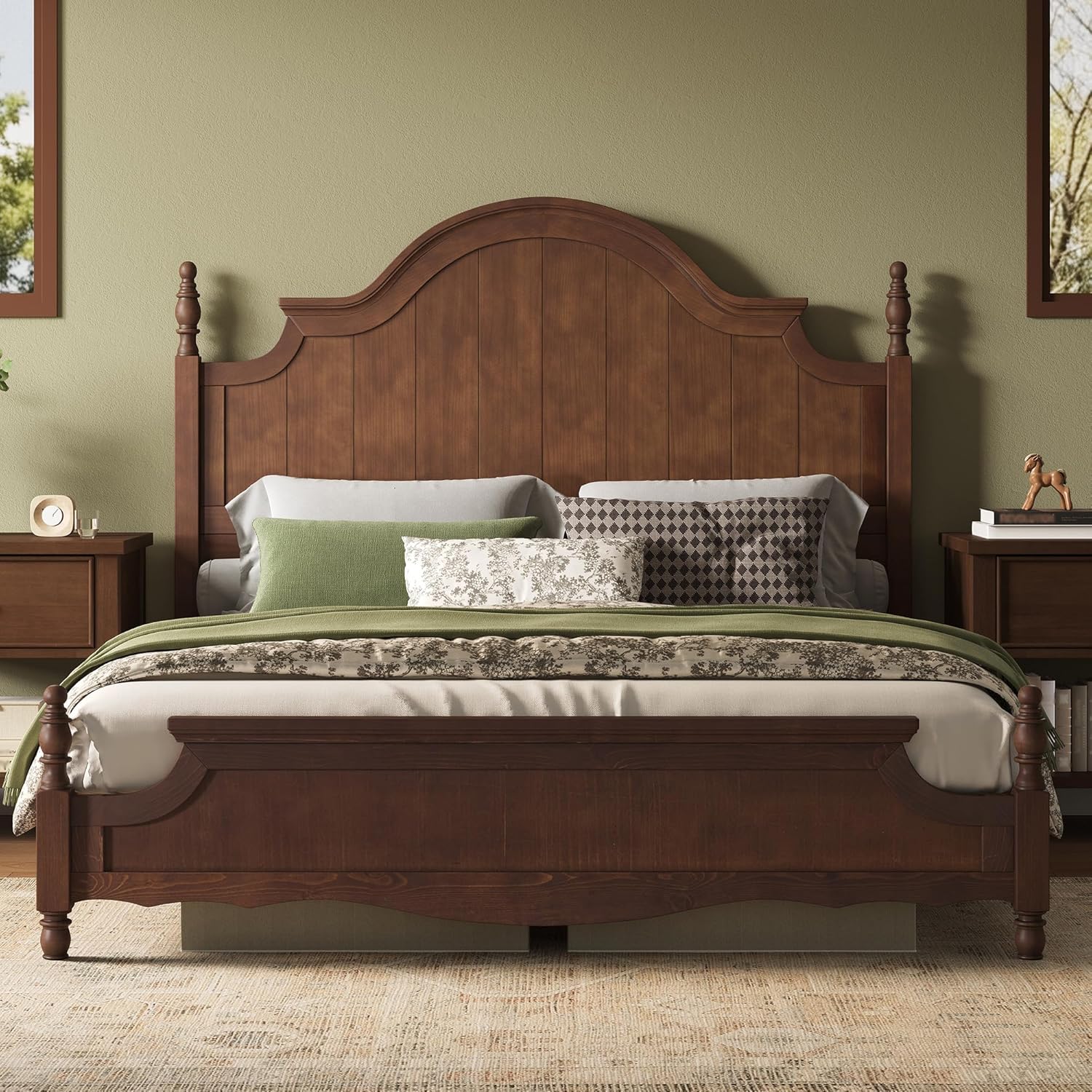 AMERLIFE Solid Wood King Bed Frame, Traditional Poster