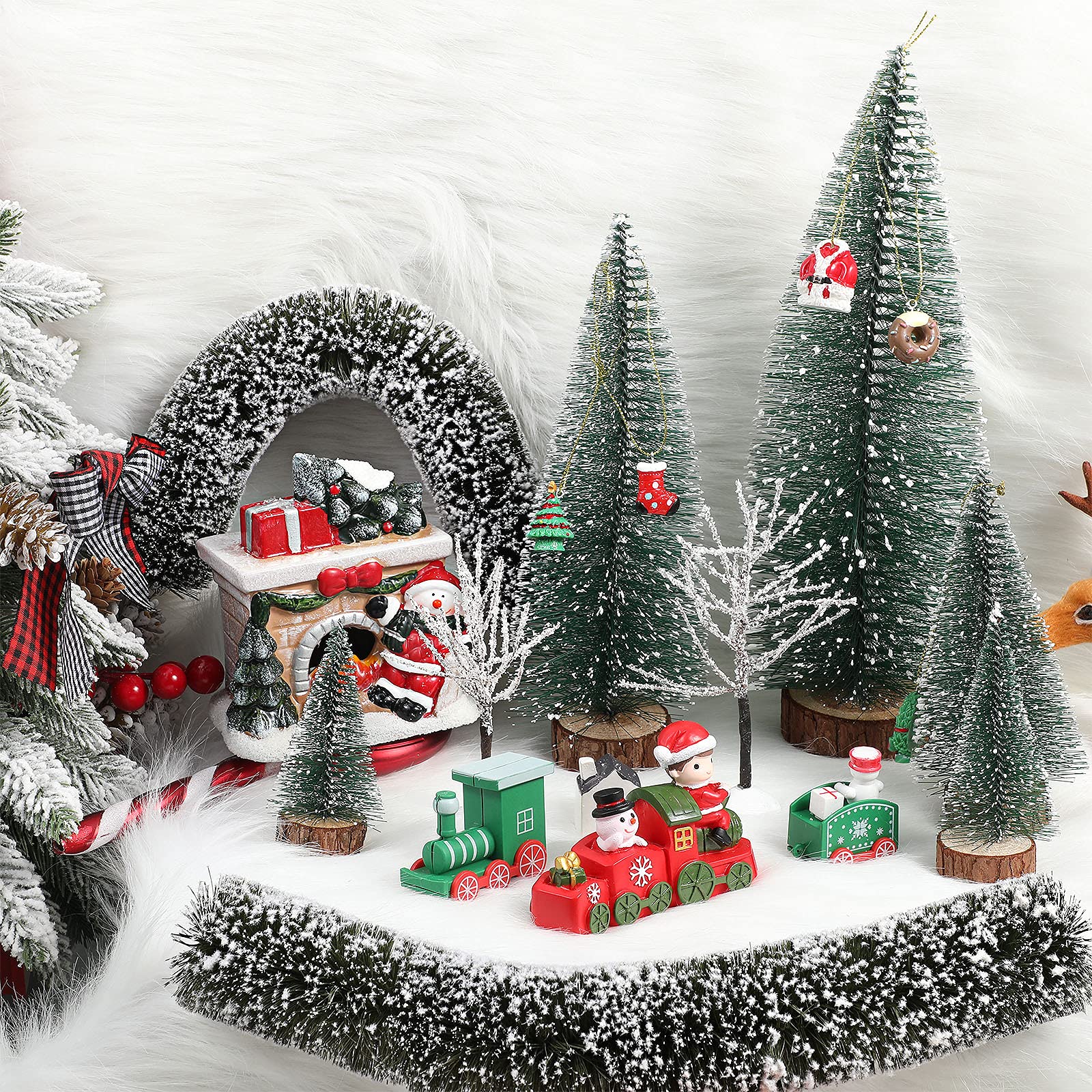 Canlierr Christmas Village Sets Flexible Sisal Hedge Winter Xmas Garden Decor Holiday Outdoor Rustic Greenery Wall Backdrop for Table, Craft Display, Display Window, Resort or Railway Model(8 Pieces)