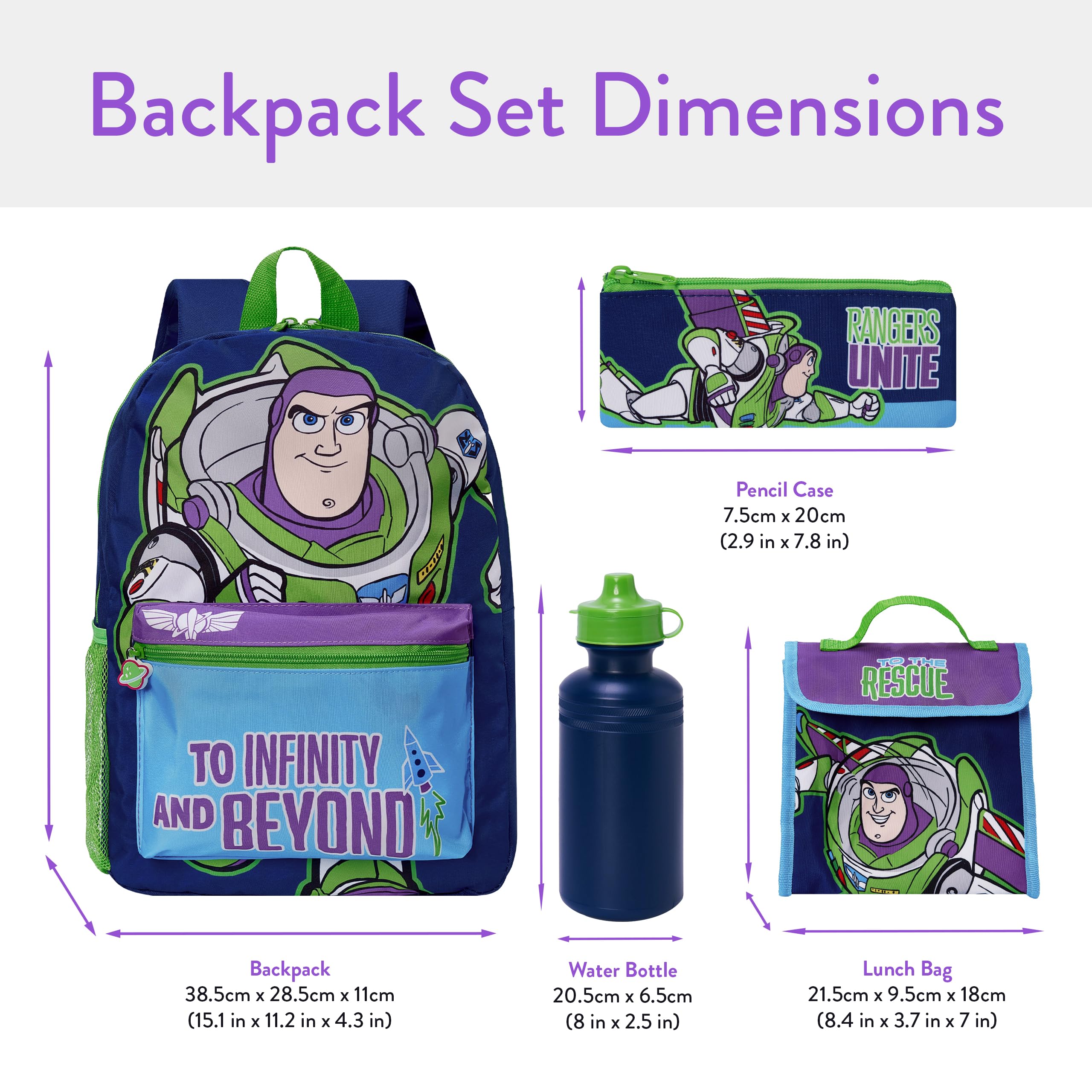 Disney Toy Story Plecak Szkolny Buzz Astral, 4-częściowy Zestaw z Plecakiem