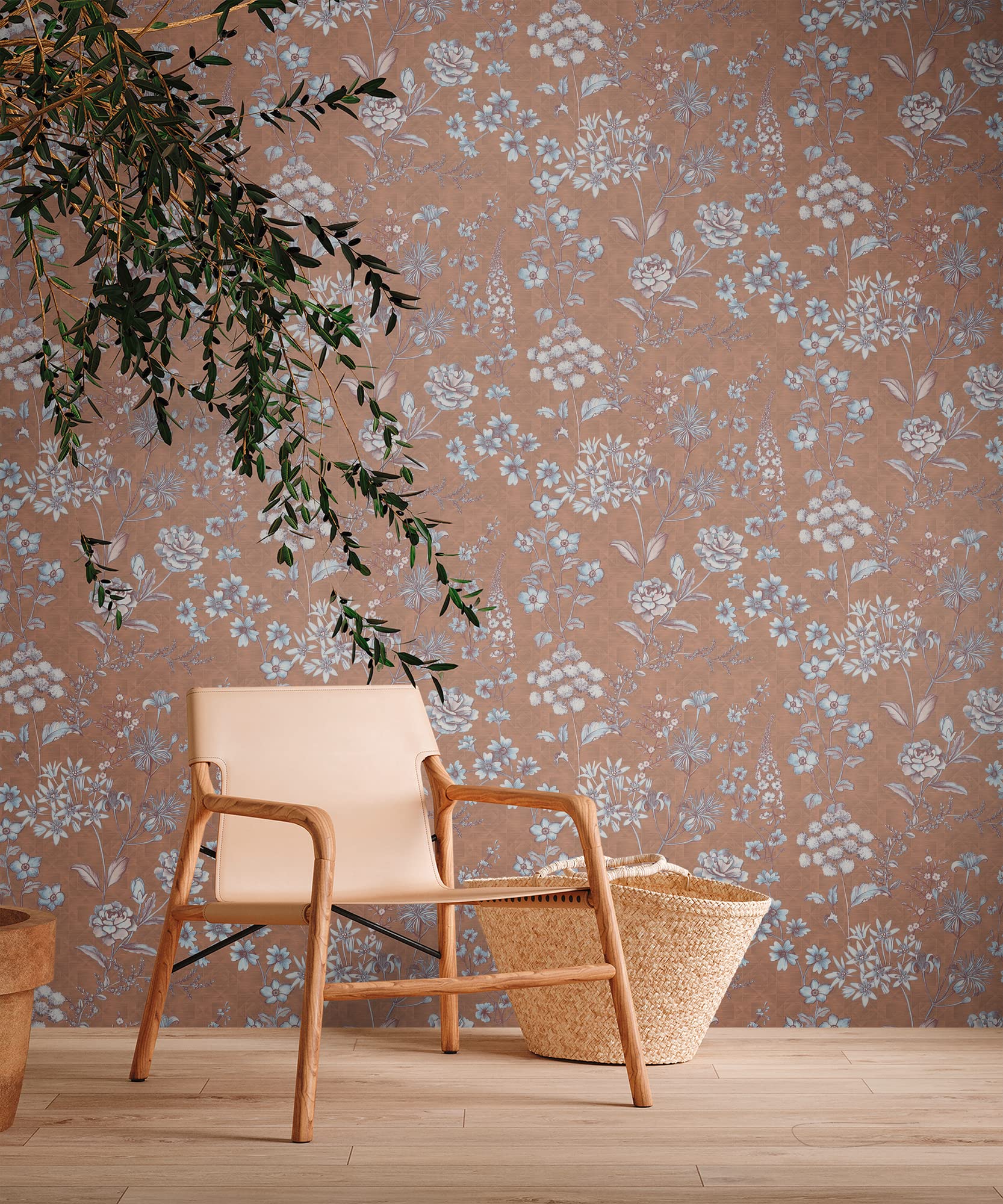 Livingwalls Travel Styles Non-Woven Wallpaper, Floral Wallpaper in Orange and Brown - Image 3