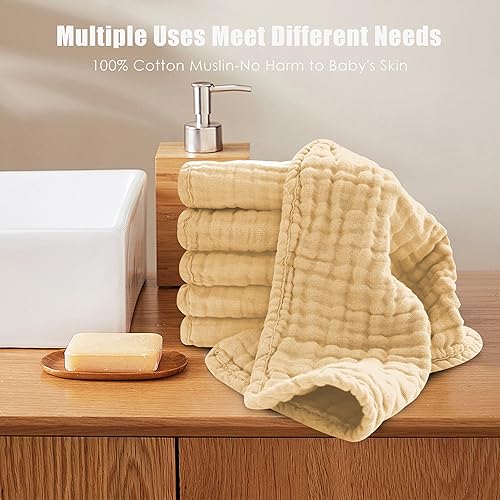 Miniatura 4 de MOON PARK Paños para bebé, paquete de 12, 12 x 12 pulgadas, paños pequeños para eructos y toallitas para bebé, 100% muselina de algodón ultra suaves