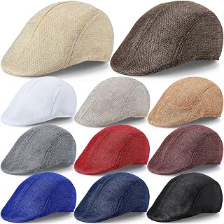 11 Pieces Men's Flat Cap Irish Hats Newsboy Hats for Men Cabbie Hunting Cap Weave Linen-Like Cotton Newsboy Hat 11 Colors