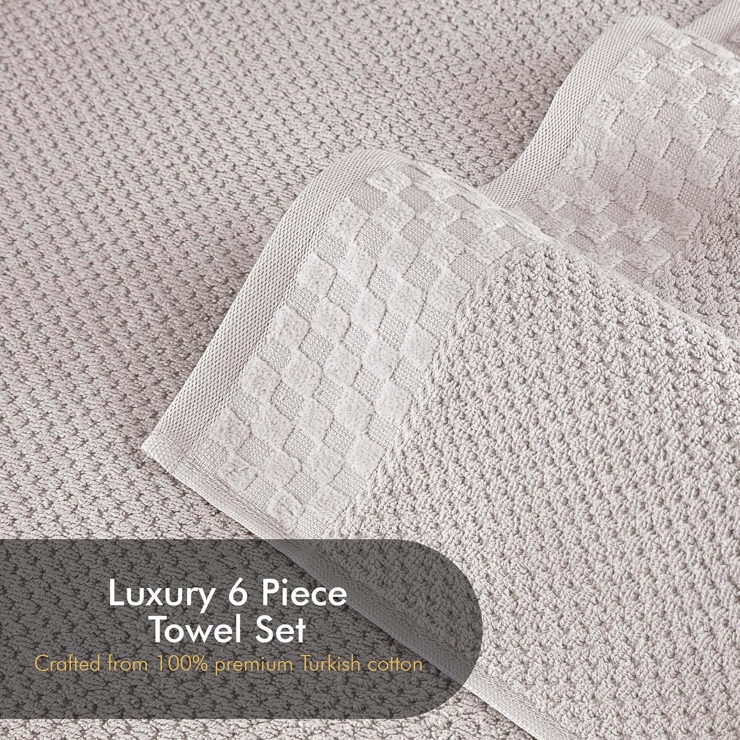 Classic Turkish Towels CTT - Luxury 6 Piece Towel Set, 100% Turkish Cotton, Quick Drying, Highly Absorbent & Comfy, Includes 2 Bath Towels, 2 Hand Towels & 2 Washcloths | (Platinum) image 2