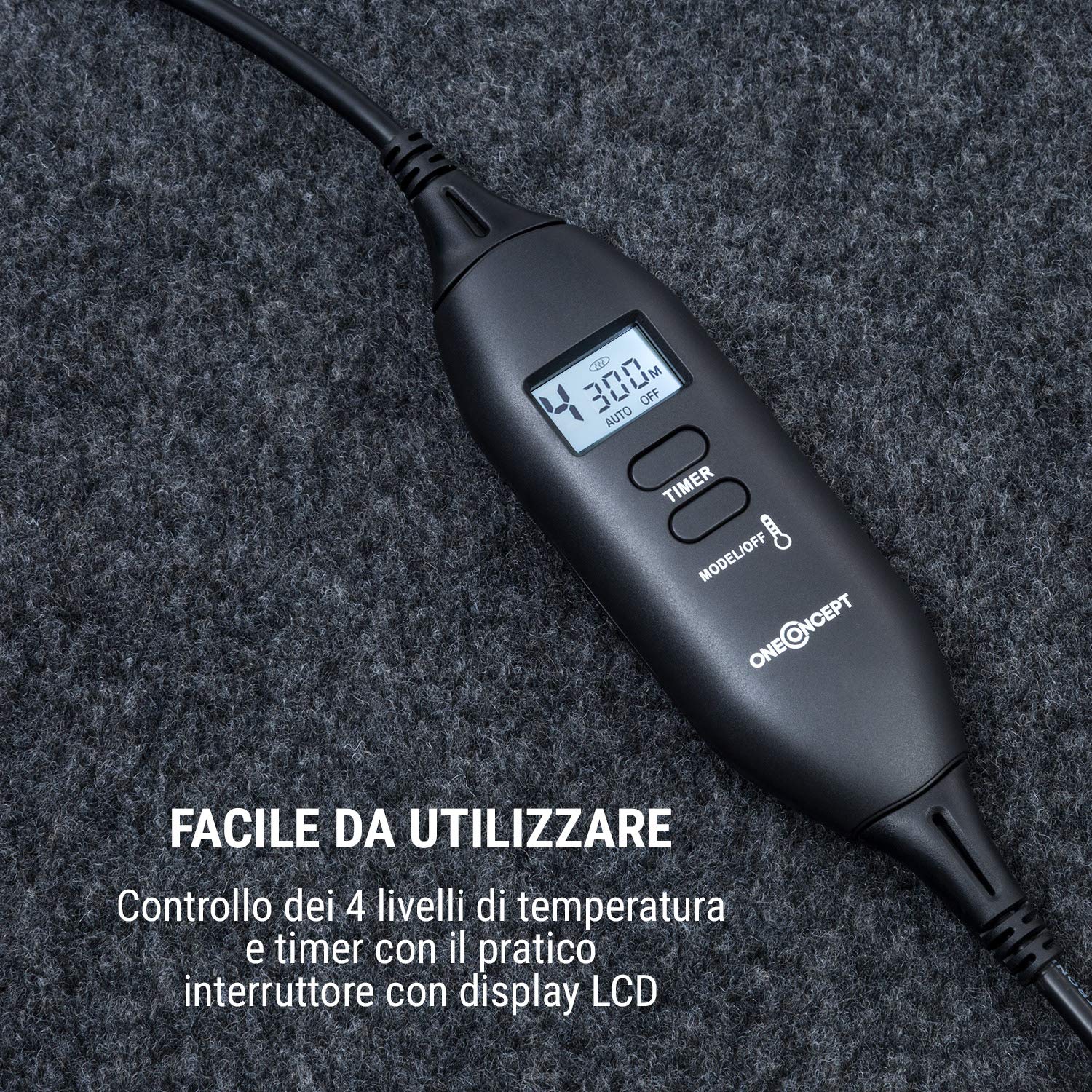 oneConcept Magic Carpet DLX - Tappeto Riscaldante, Tappetino Elettrico, 60 x 70 cm, Potenza: 100 Watt, 4 Livelli di Temperatura, Funzione Timer, Display LCD, Antiscivolo, Antracite