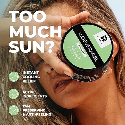 Miniatura 6 de BYROKKO Gel de aloe vera (7.3 fl oz), gel refrescante de rápida absorción después del bronceado, cuidado de la piel hidratante después del sol