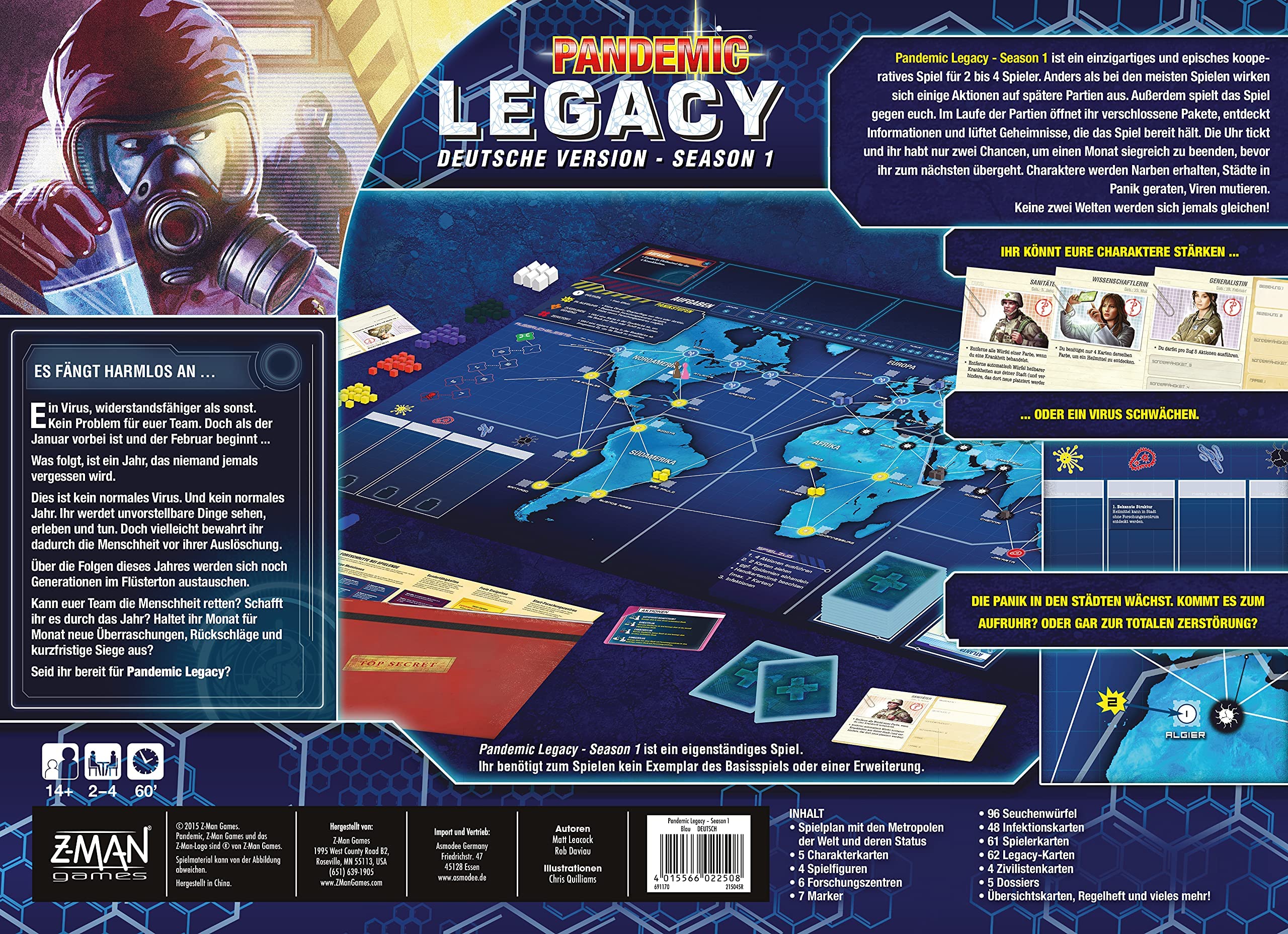 ZMan, Pandemic: Legacy – Season 1 (blau), Nominiert zum Kennerspiel des Jahres 2016, Brettspiel, 2-4 Spieler, Ab 14+ Jahren, 60+ Minuten, Deutsch