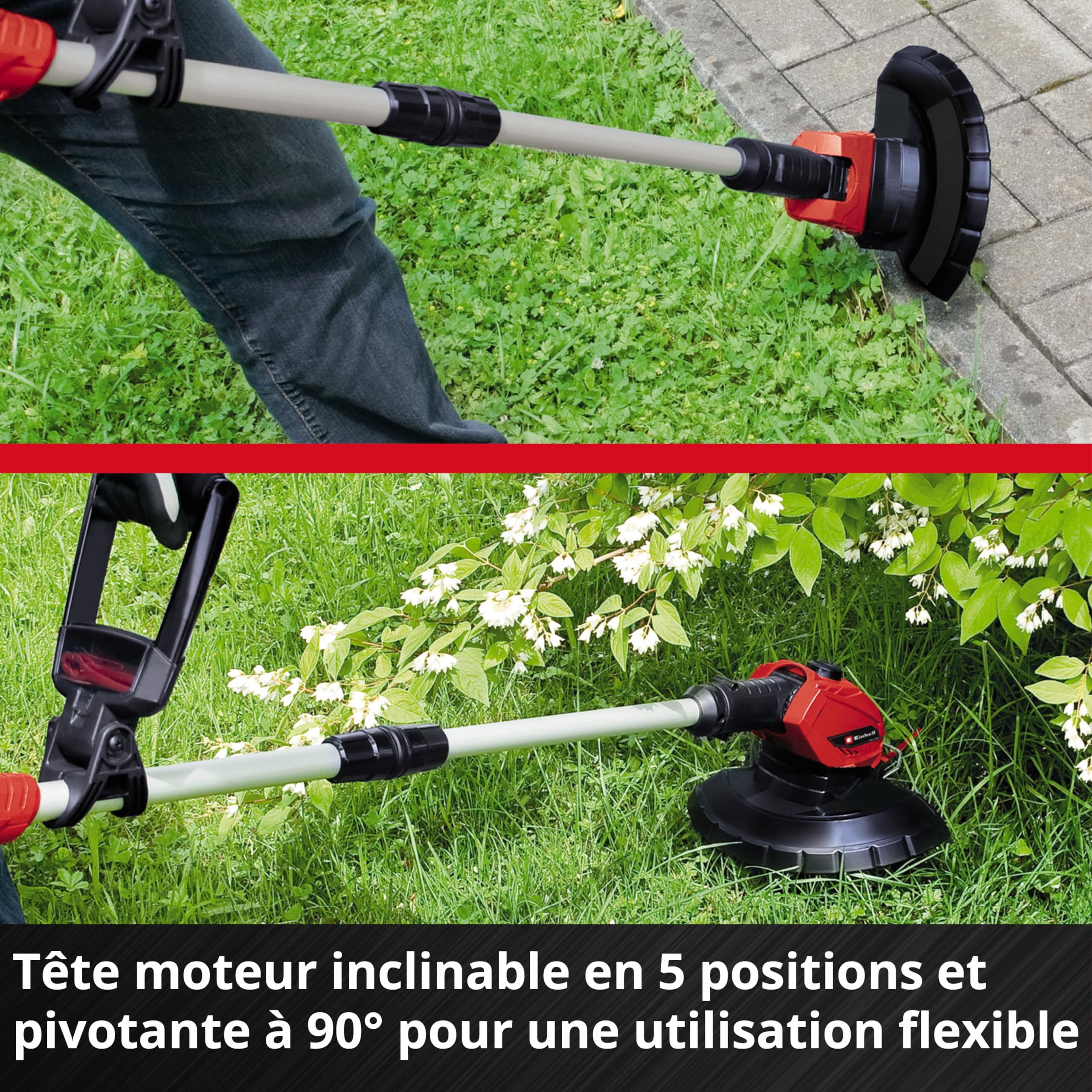 Einhell Coupe-Bordures sans Fil GE-CT 18 Li (1 x 2,5 Ah) Power X-Change (18 V, Bloc Moteur pivotant et inclinable, Dispositif d’écartement, avec 20 Lames en Plastique, Batterie 2,5 Ah et Chargeur)