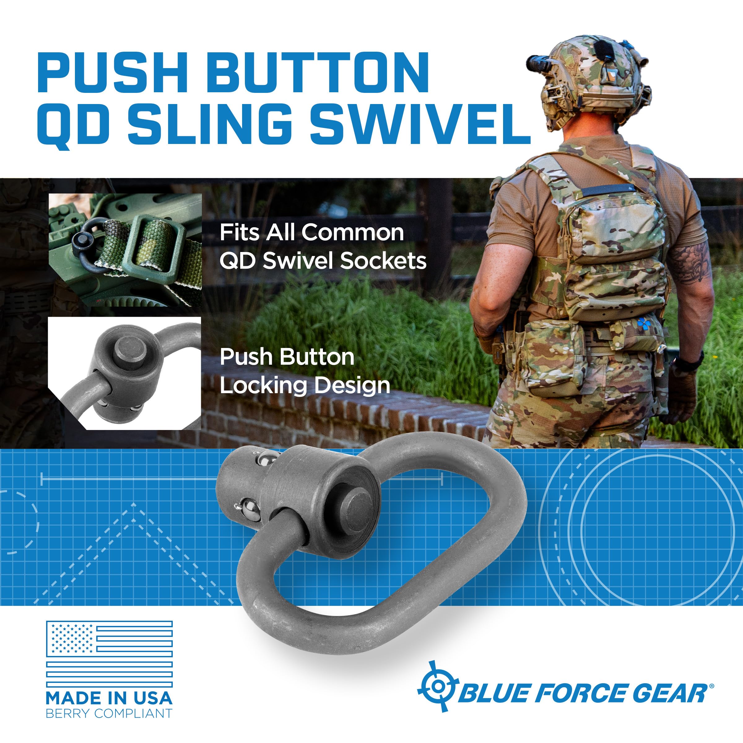 Blue Force Gear Sling Swivel - Acier usiné, Phosphate Lourd Enduit Sûr Sling Pivotant Tissage