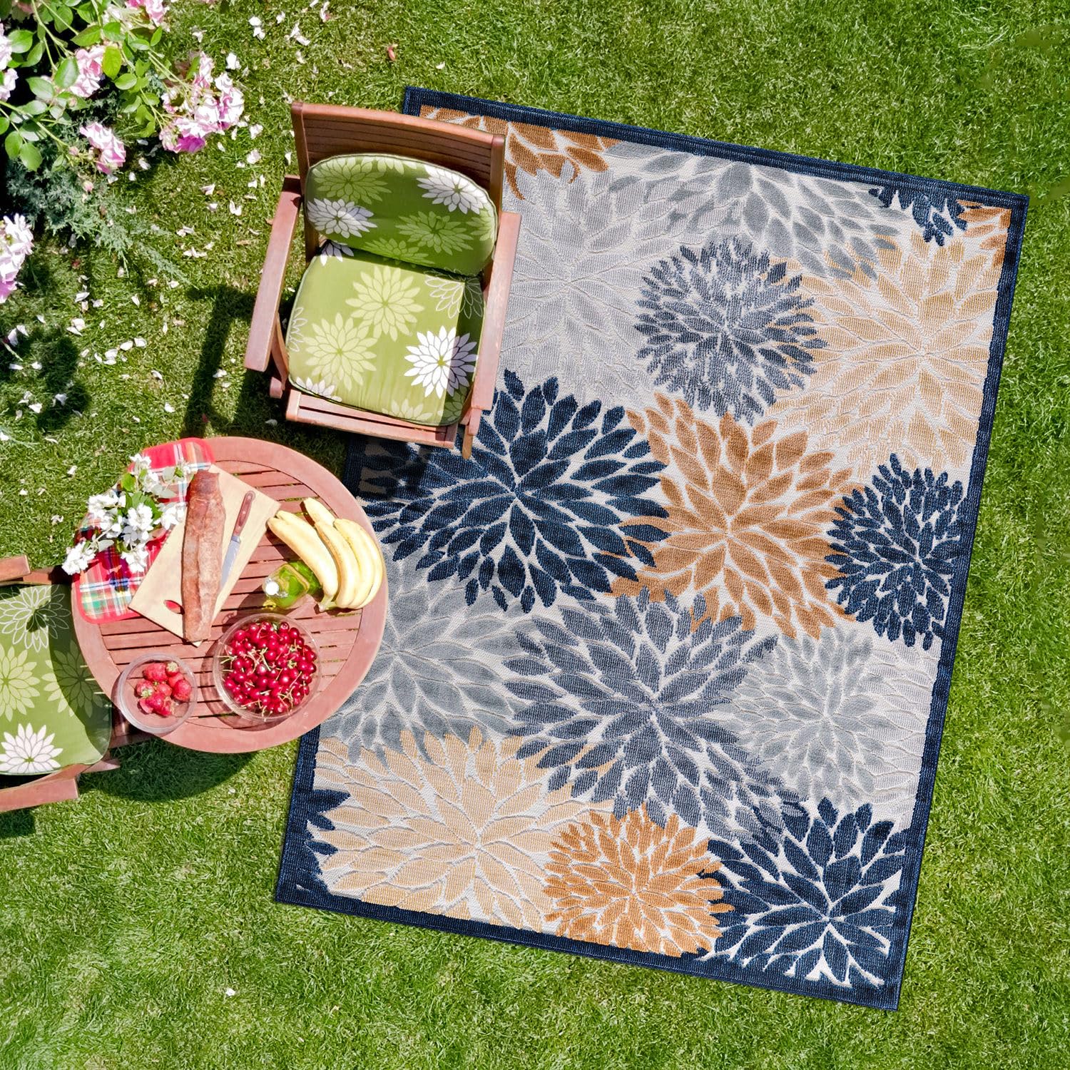 CAMILSON Indoor/Outdoor Rug Multi Color 5’3”x7’ Floral Exotic Tropical Area Rugs for Indoor and Outdoor patios, Easy-Cleaning Non-Shedding Living Room, Garden and Kitchen Washable Outside Carpet (5x7)