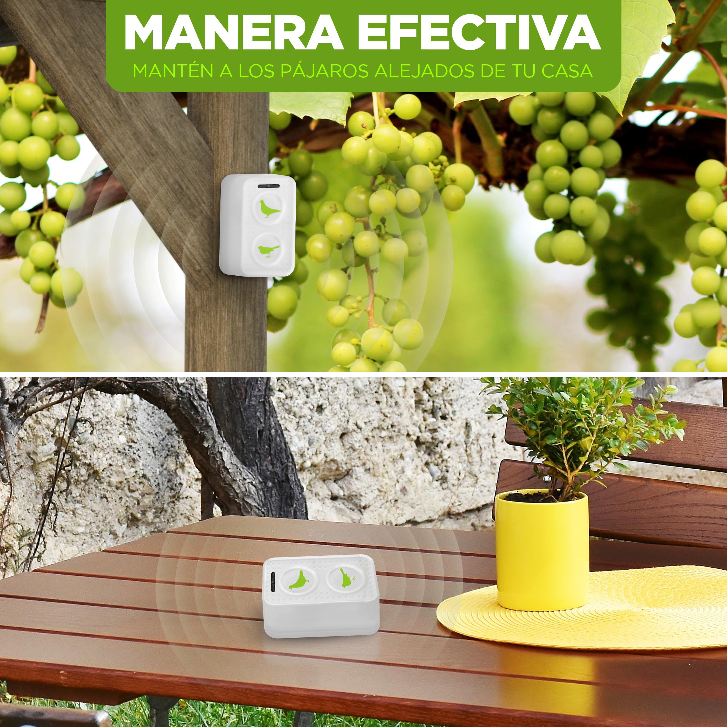 ISOTRONIC Repelente Ultrasónico de Aves — A Pilas para Palomas, Gorriones y Gaviotas — Ideal para Balcones, Azoteas y Jardines — Alcance Efectivo 50 m² — Pack de 2 Unidades