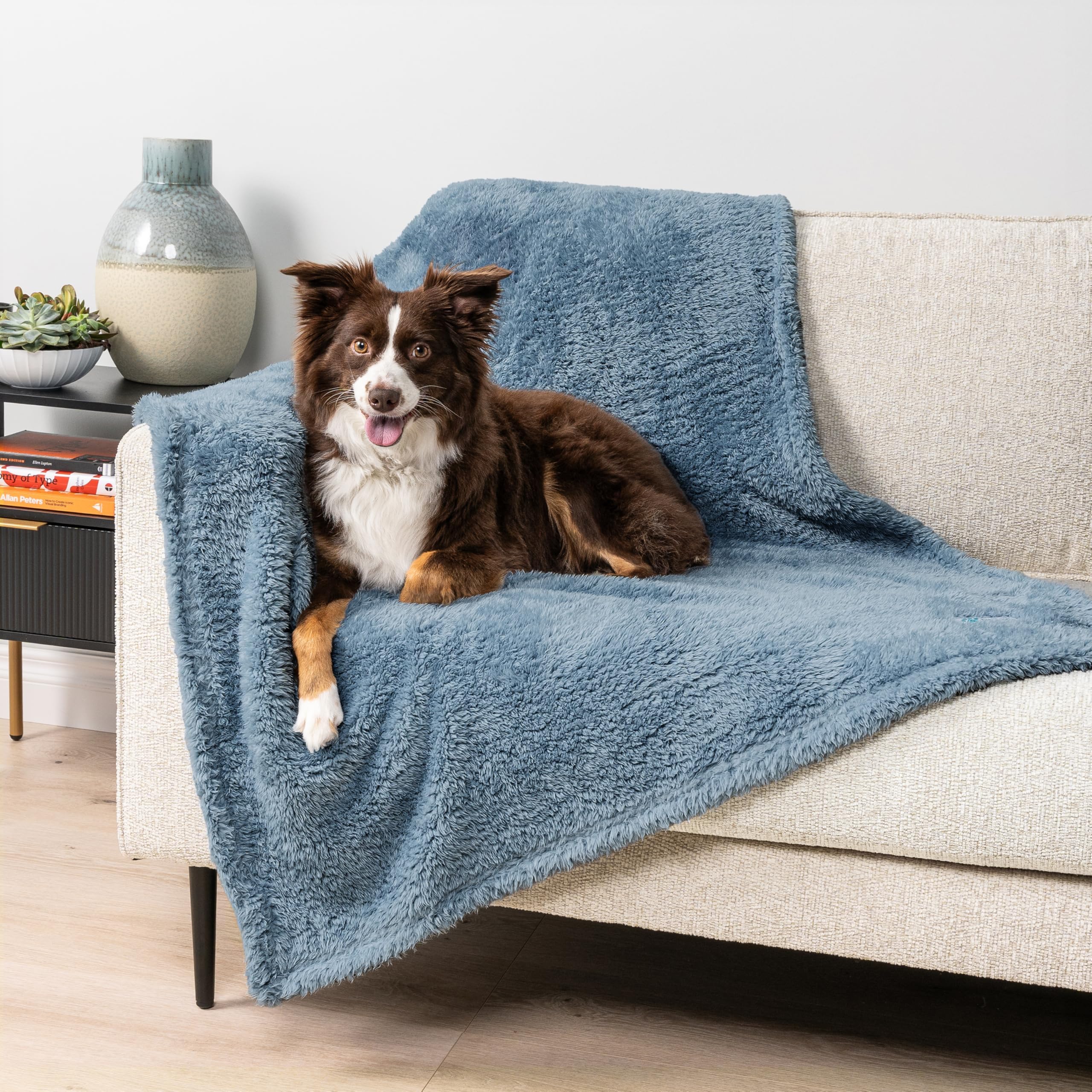 Fluffy Waterproof Dog Blanket for Medium Large Dogs, Soft Warm Pet Sherpa Throw Pee Proof Couch Cover, Reversible Cat Bed Blanket Sofa Protector, Plush Washable Pad (Dusty Blue, 40x60)