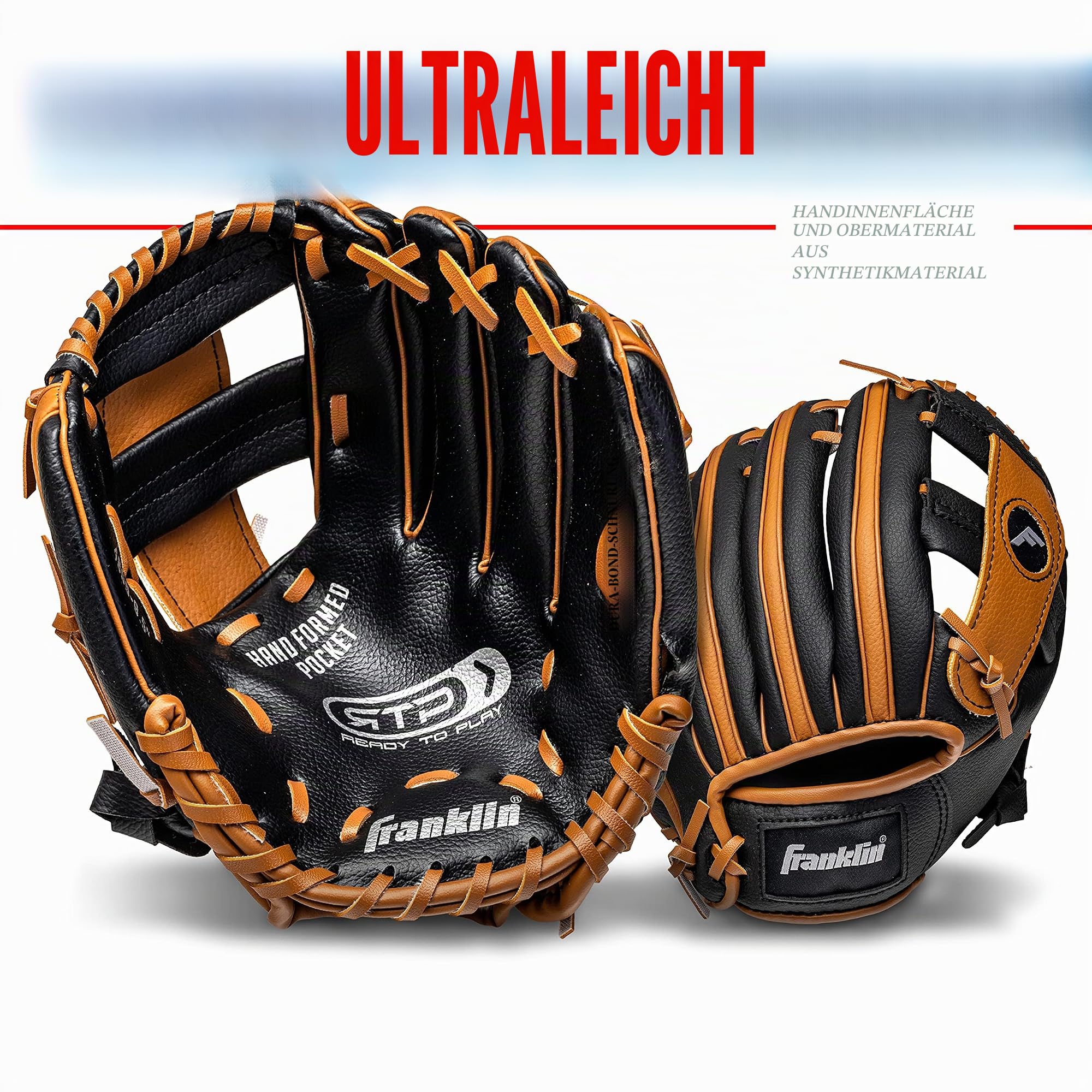 Franklin Sports RTP Kinder Baseballhandschuhe – Teeball-Handschuh + Ball Set – Jungen + Mädchen Teeball Handschuh Set – Kinder + Kleinkinder – 24,1 cm