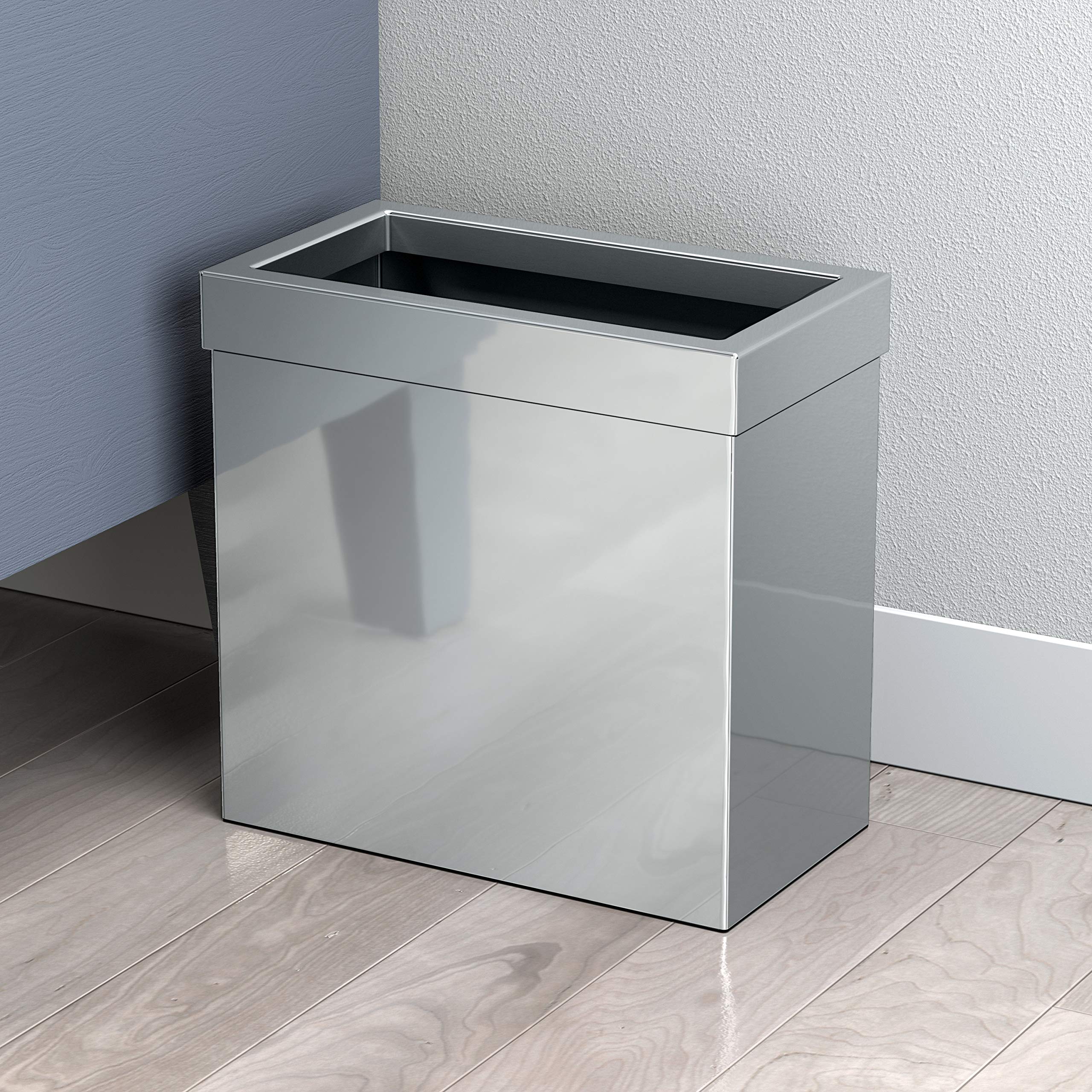 1916 modern waste basket bathroom, kitchen, office trash bin, chrome
