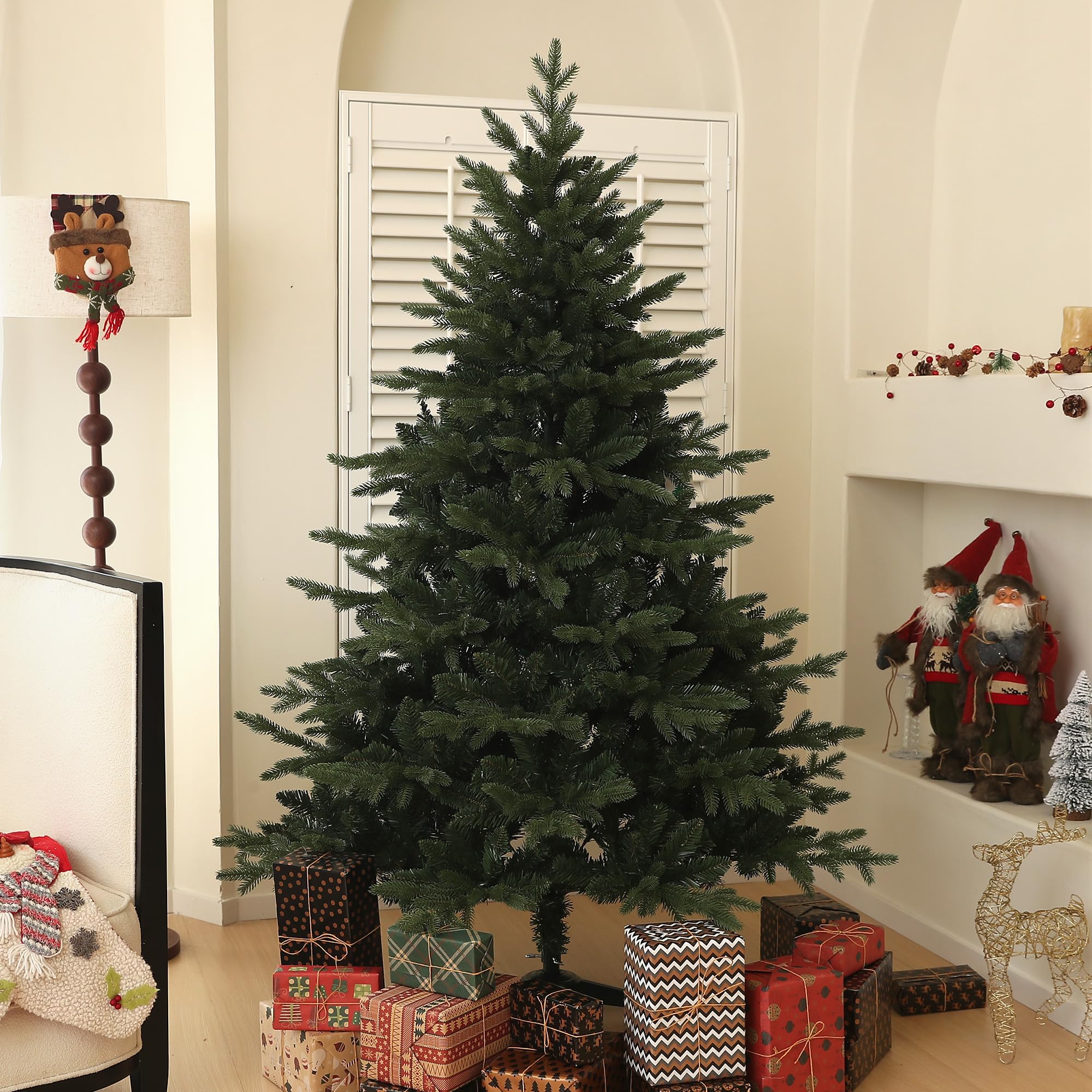 HOMCOM 6ft Artificial Spurce Christmas Tree 1696 Branch Tips Hinged Green | Foldable Steel Base, Realistic Xmas Tree, for Home Office