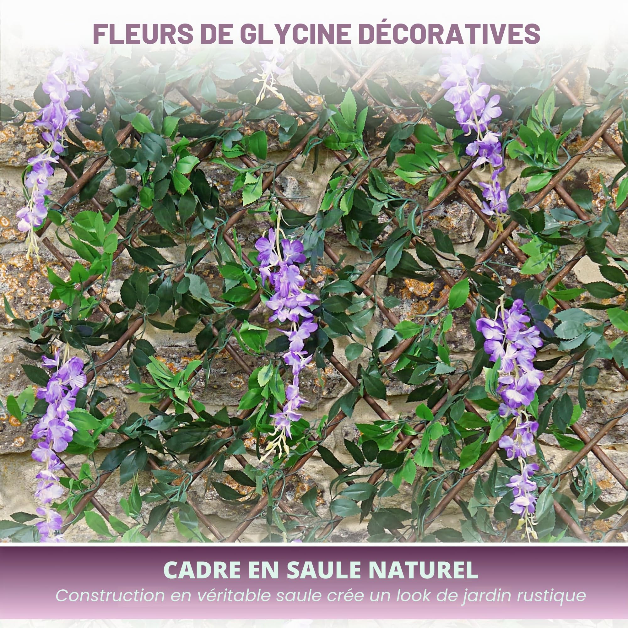 Garden Mile Treillis Feuilles et Fleurs de Glycine Artificielle Violette, Panneau pour Printemps et Été, Décoration de Jardin Grimpante