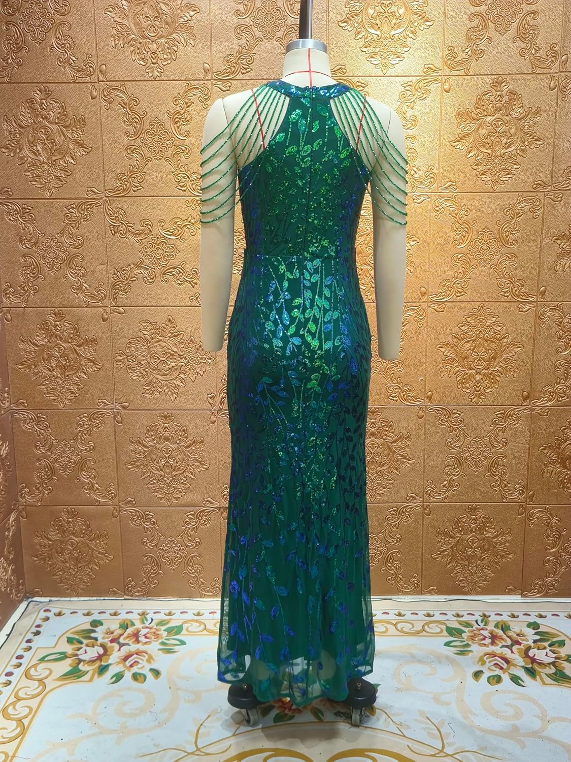 Cololura Women Sexy Elegant Sequin Tassel Off Shoulder Halter Bodycon Maxi Dress Party Evening Gown Formal Dress