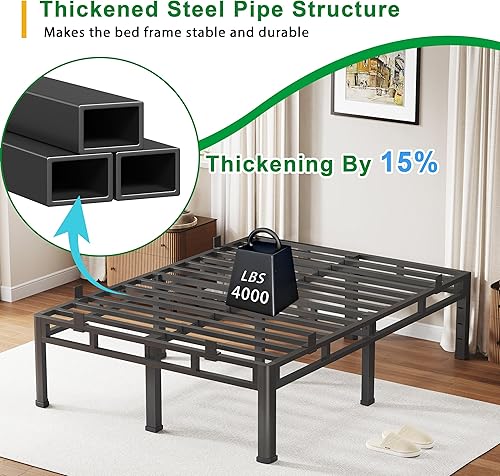 Vista 7 de ROIL 14 Inch Twin Size Bed Frame, Double Layer Metal Bed Frame with Round Corner Legs, 4000LBS Bed Frame & Box Spring 2 in 1 Platform with Headboard