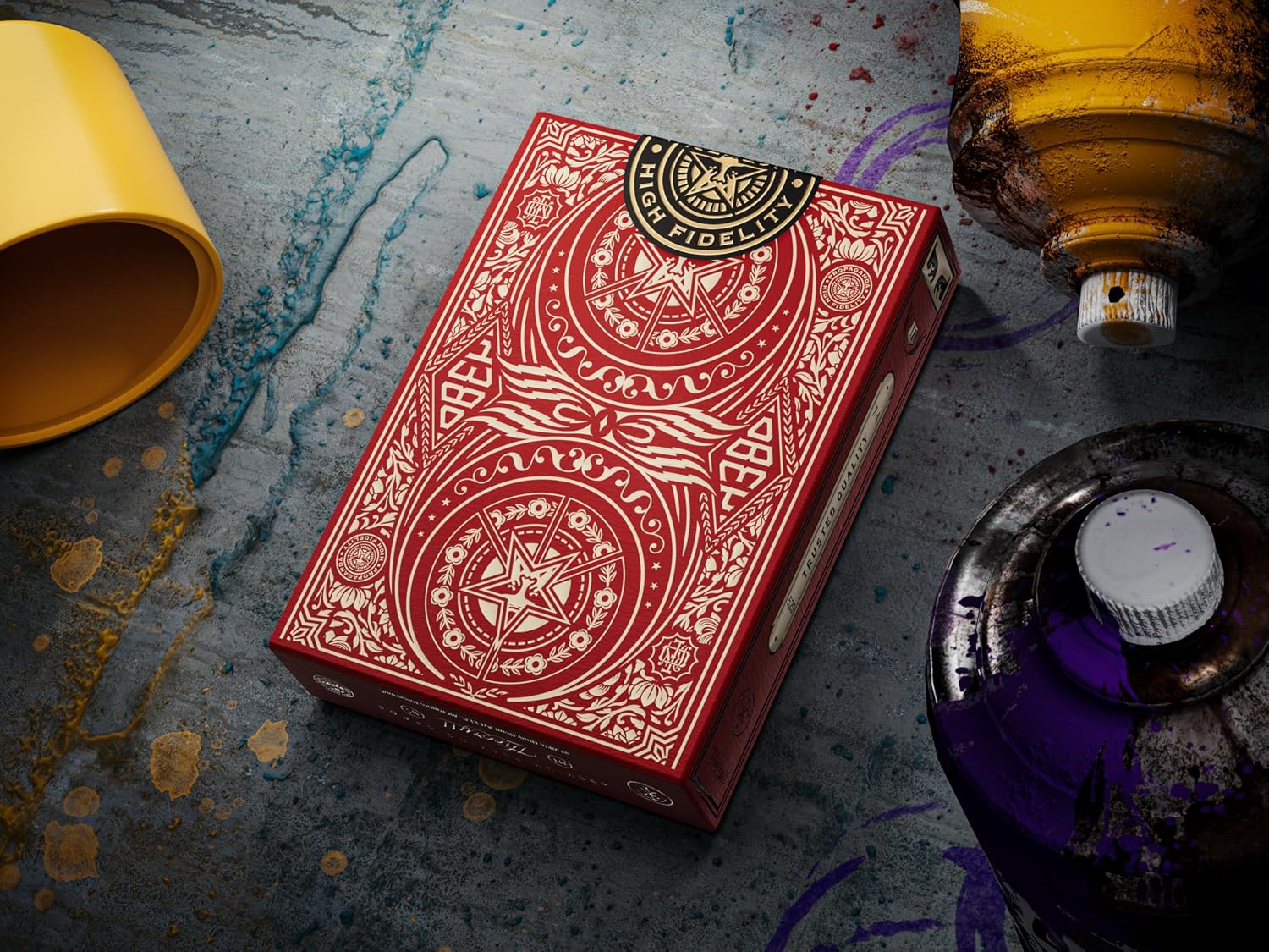 theory11 Red Obey Playing Cards - Shepard Fairey Street Art Poker Deck with Custom Faces, Foil Style Box, Magic, Cardistry, Game Night Gift for Art Fans, Card Collectors, Magicians, Players & Adults
