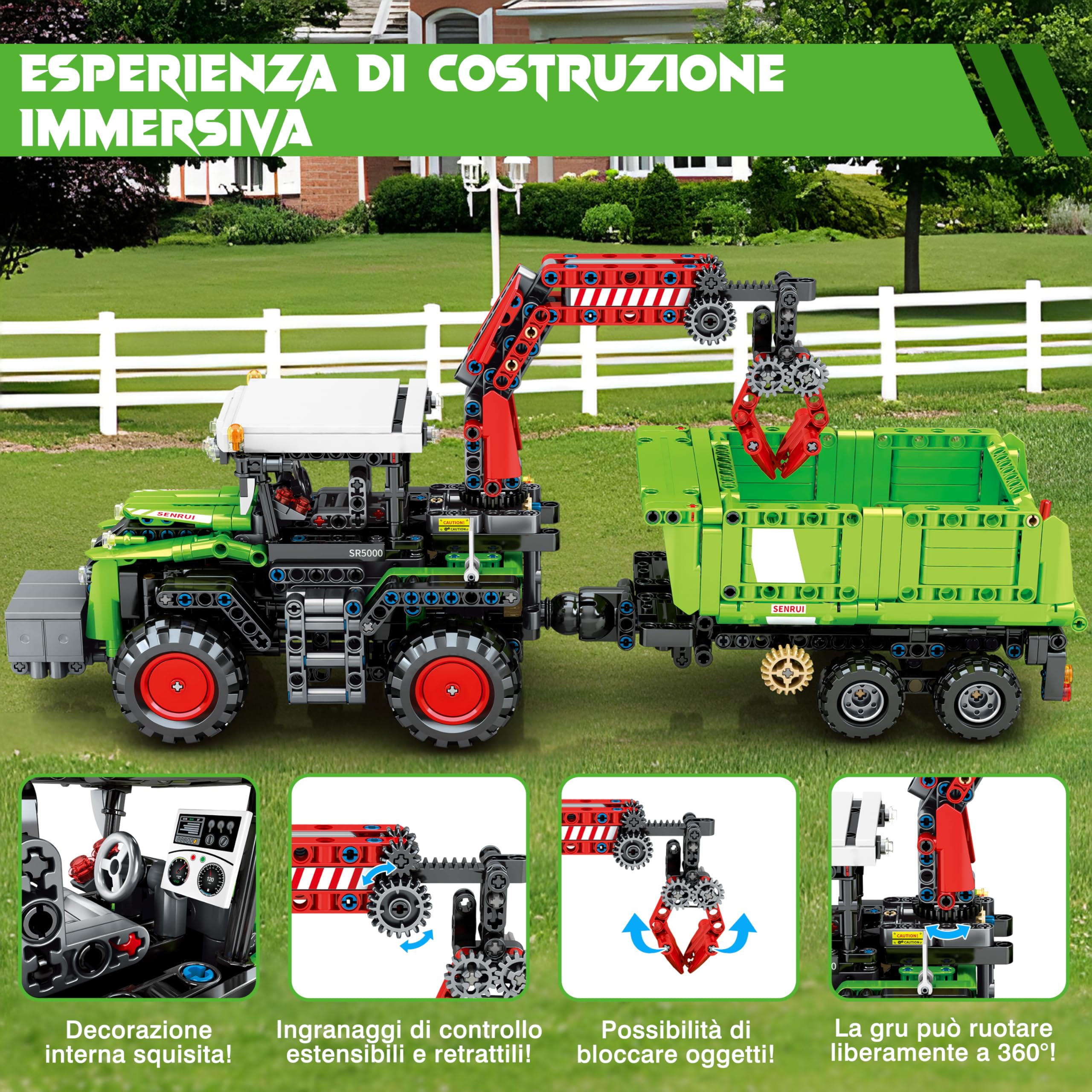 Charmofun 3 in 1 Technic Trattore Mietitrebbia, Mietitrebbia Trattore Giocattolo per Bambini e Bambine da 12 anni, Veicoli Agricoli Giocattoli a Blocchi da Costruzione Regalo per Bambini
