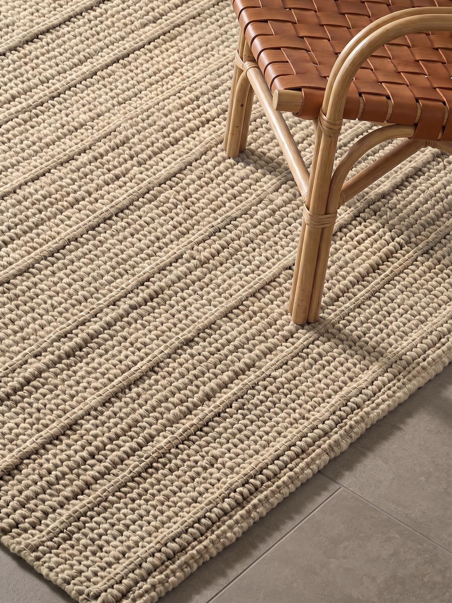 Ted Baker Wollteppich Parker - Natürlicher Wohnzimmerteppich, 100% Wolle, Handgewebt & Zeitlos, Naturfaser Teppich Gestreift Skandi für Wohnzimmer, Schlafzimmer, Esszimmer – Beige, 80x150 cm