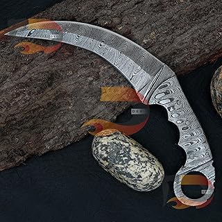 Custom Handmade Full Damascus Steel Karambit Knife with pure Leather Sheath