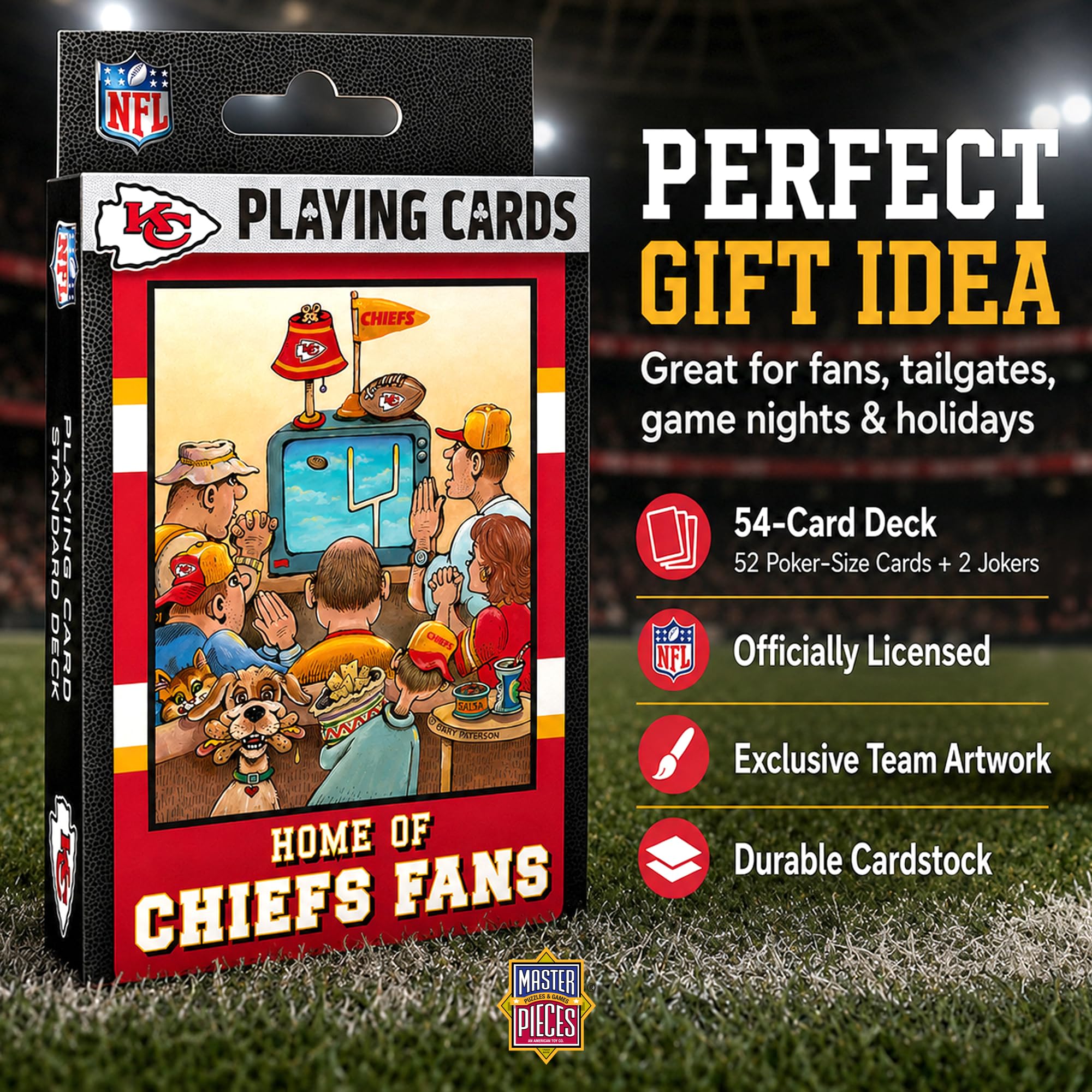 Masterpieces Jeu de cartes pour adultes – Sous licence officielle NFL Kansas City Chiefs 54 cartes