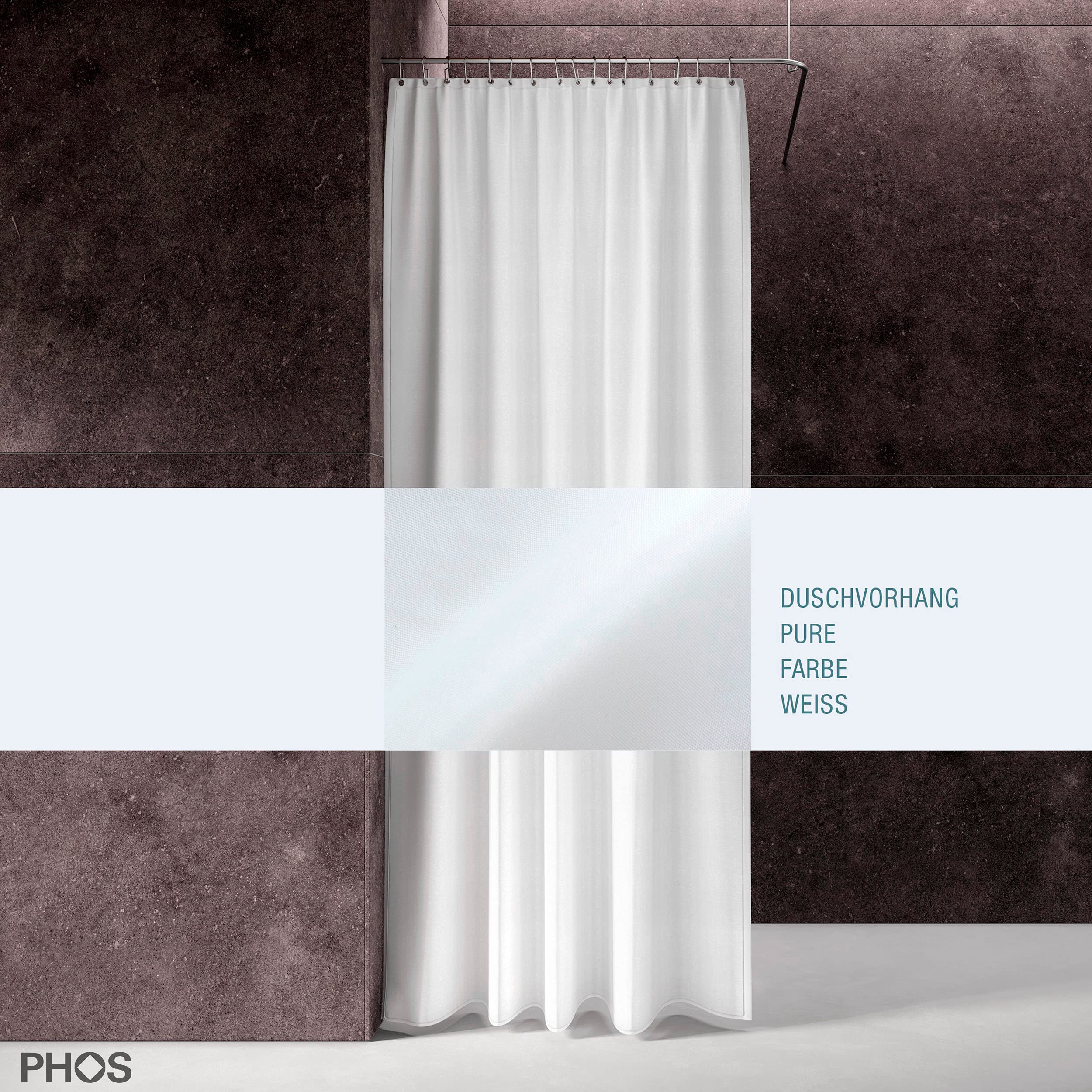 Duschvorhang Pure, 200x200 cm, matt weiß, antibakteriell, Anti-Schimmel-Beschichtung, waschbar, Anti-statisch, 2x2 m, hochwertig, Premium - PHOS Design