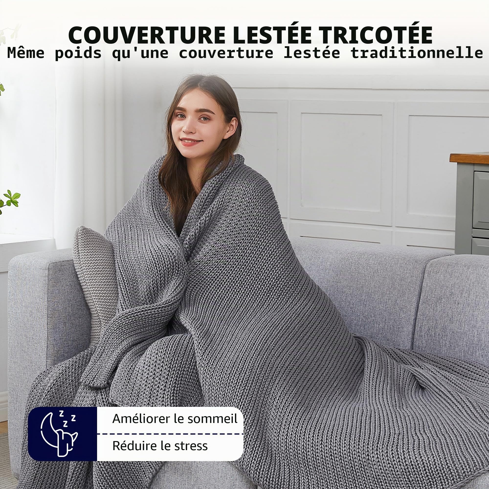 L'AGRATY Couverture lestée en Tricot – 152,4 x 203,2 cm, 6,8 kg – Couverture Lourde rafraîchissante en Tricot épais pour Adultes – Couverture décorative en Tricot torsadé épais sans Perles – Lestée