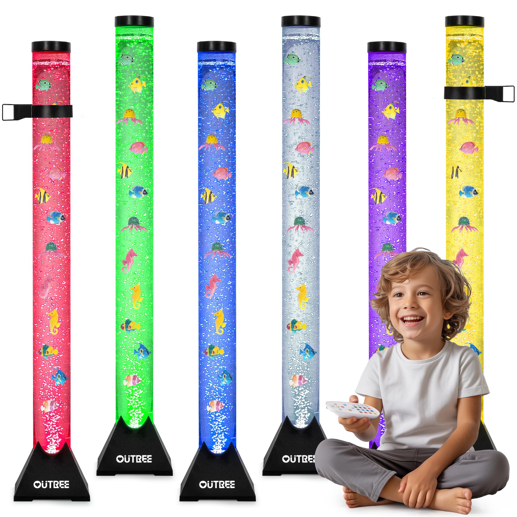 OUTREE 4FT Sensory Bubble Tube Lamp, Remote Control Aquarium Bubble Fish Lamp with 20 Color Changing Effects, Bubble Tubes Sensory Room, Night Light, Sensory Light for Kids with ADHD and Autism