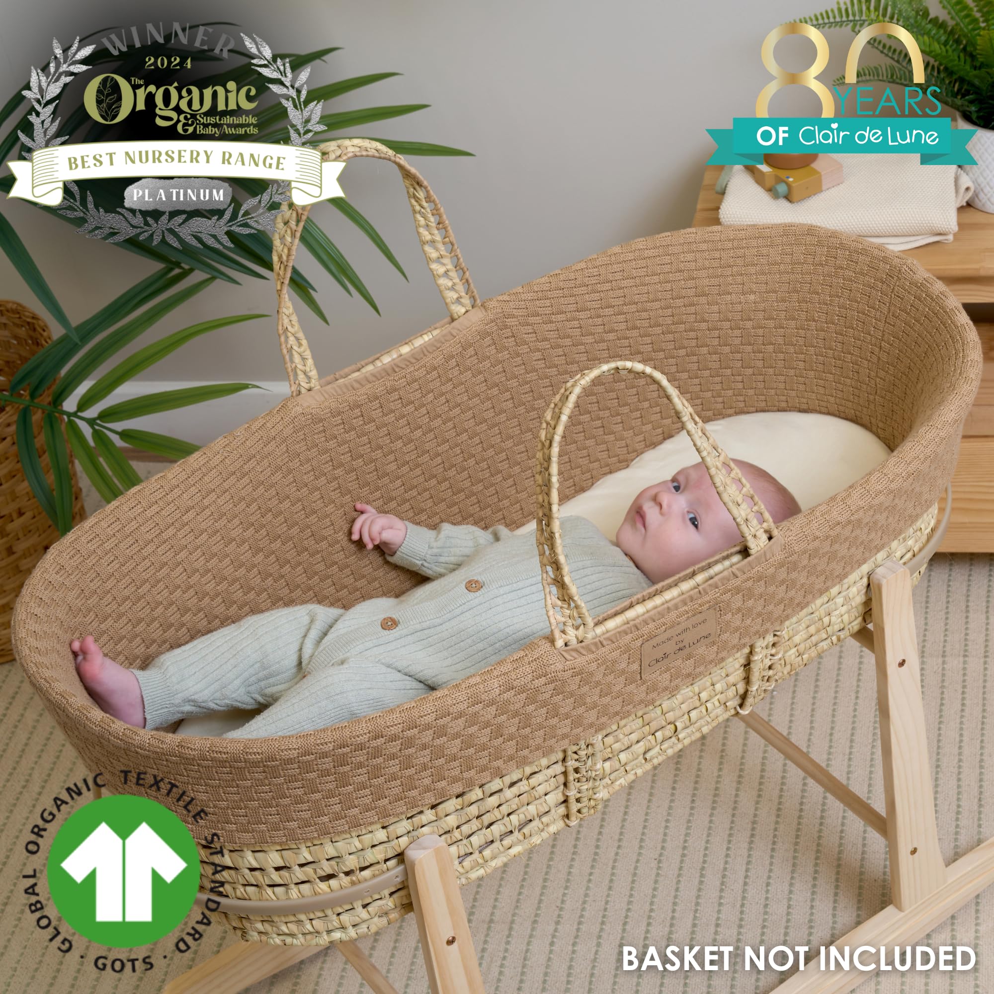 Clair de Lune Moisés orgánico de Punto – Ultrasuave y Transpirable (Biscuit)